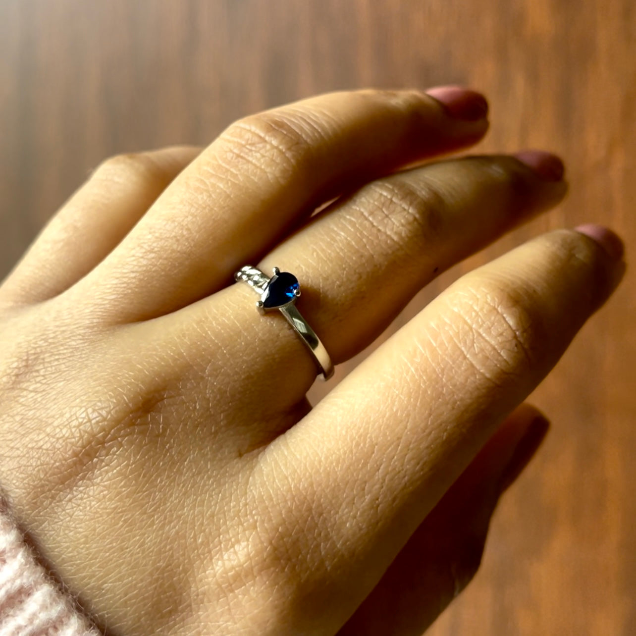 Sapphire single stone minimal pure silver Ring