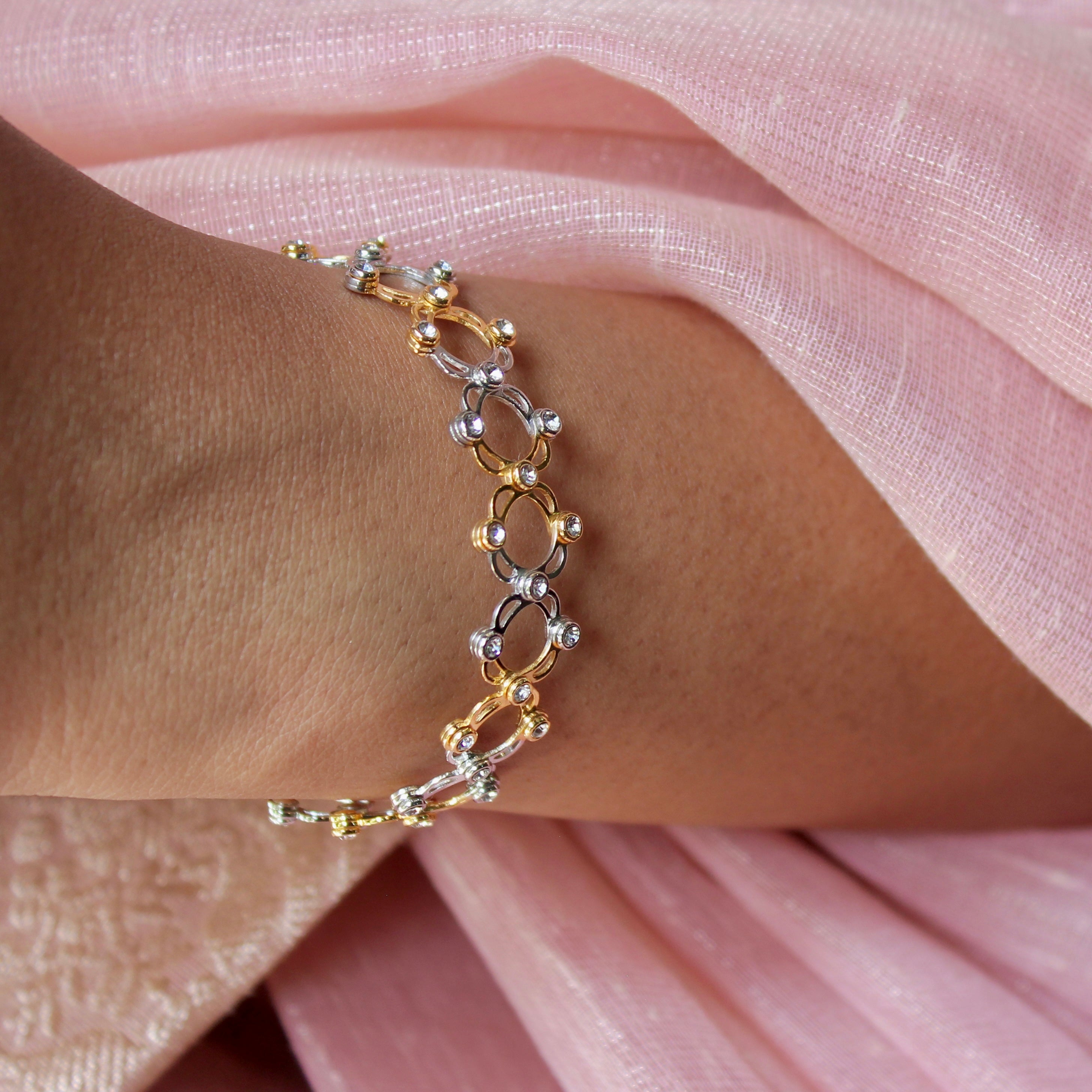92.5 Sterling Silver zigzag Ring cum Bracelet Gold Polish with Stones