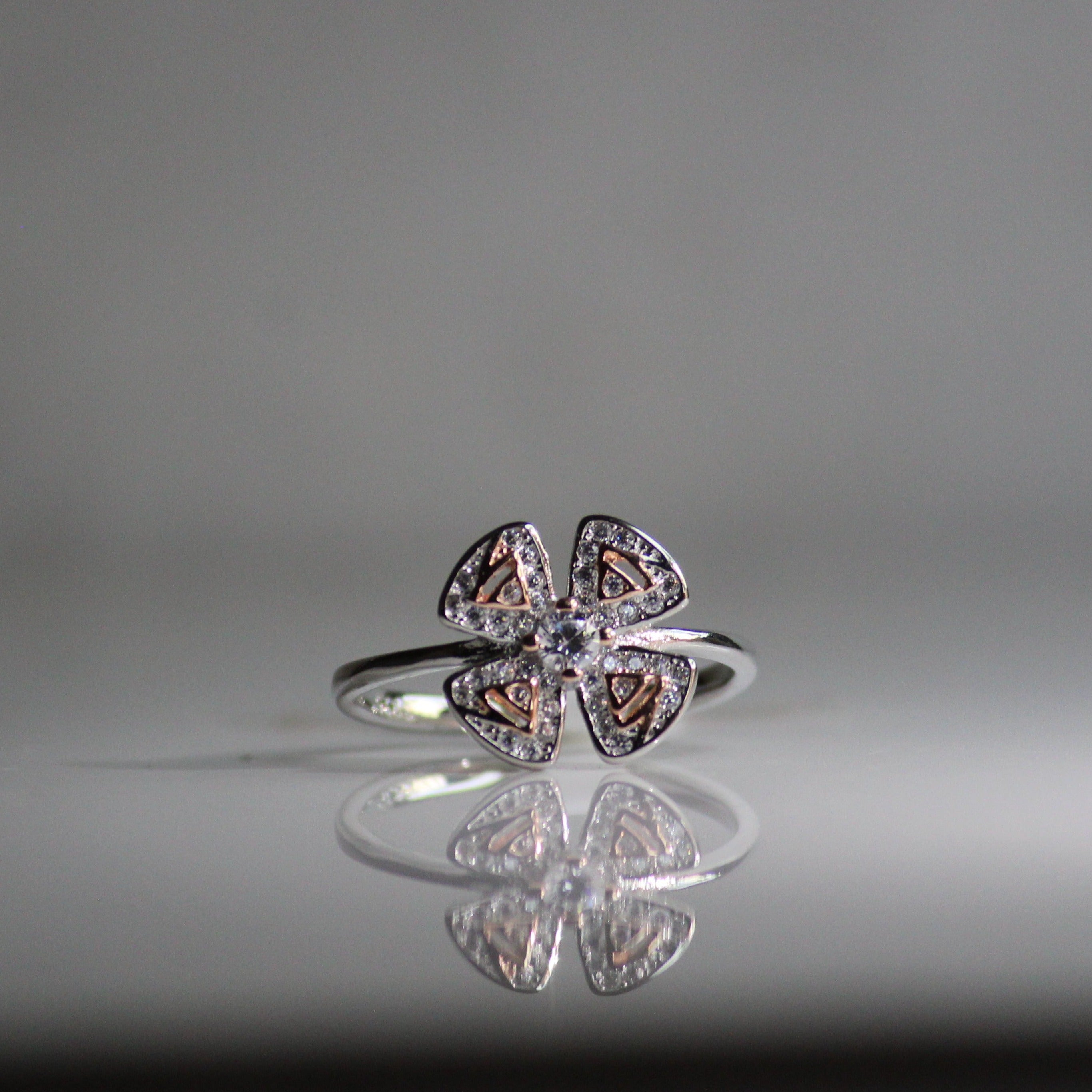 Clover lucky charm rose gold 925 silver ring