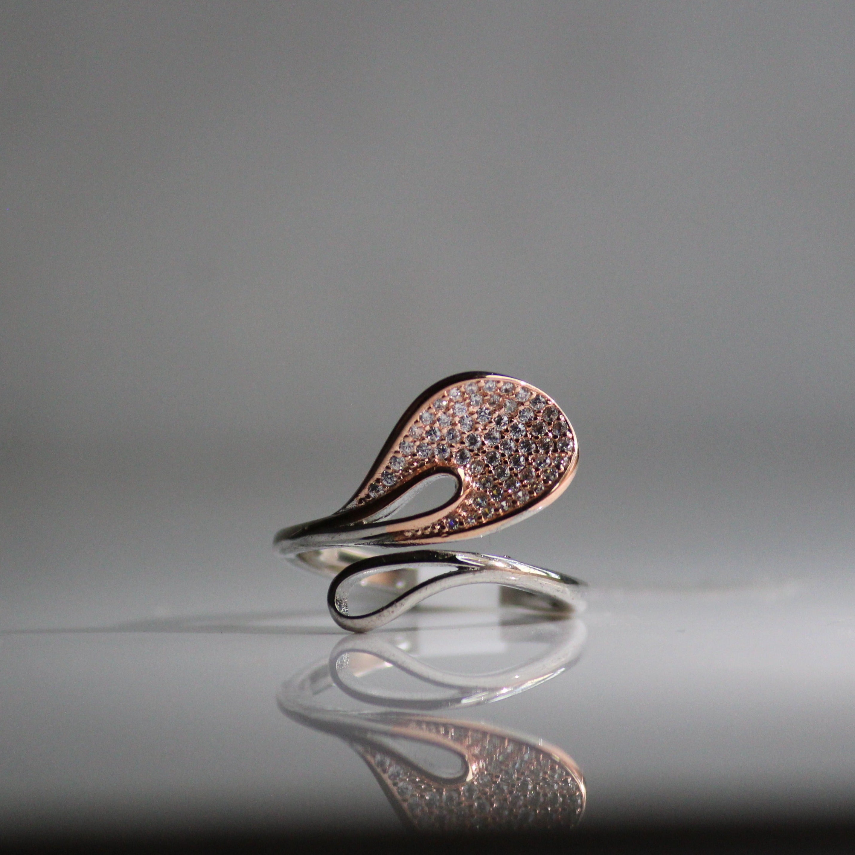 Fancy Curve Leaves Rose Gold 925 Silver Ring