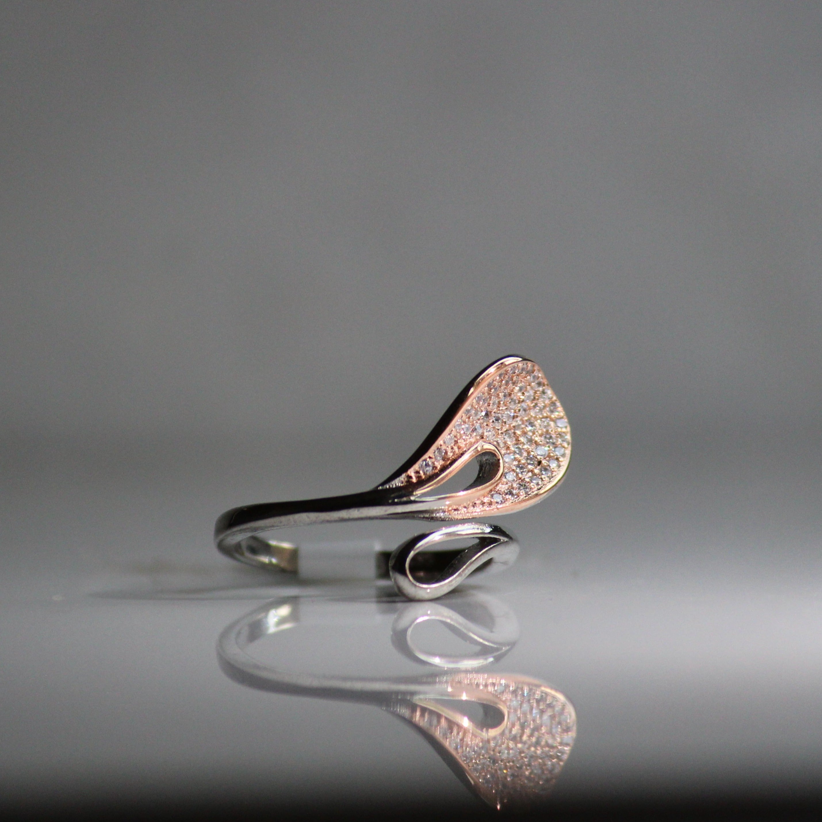 Fancy curve leaves rose gold 925 silver ring