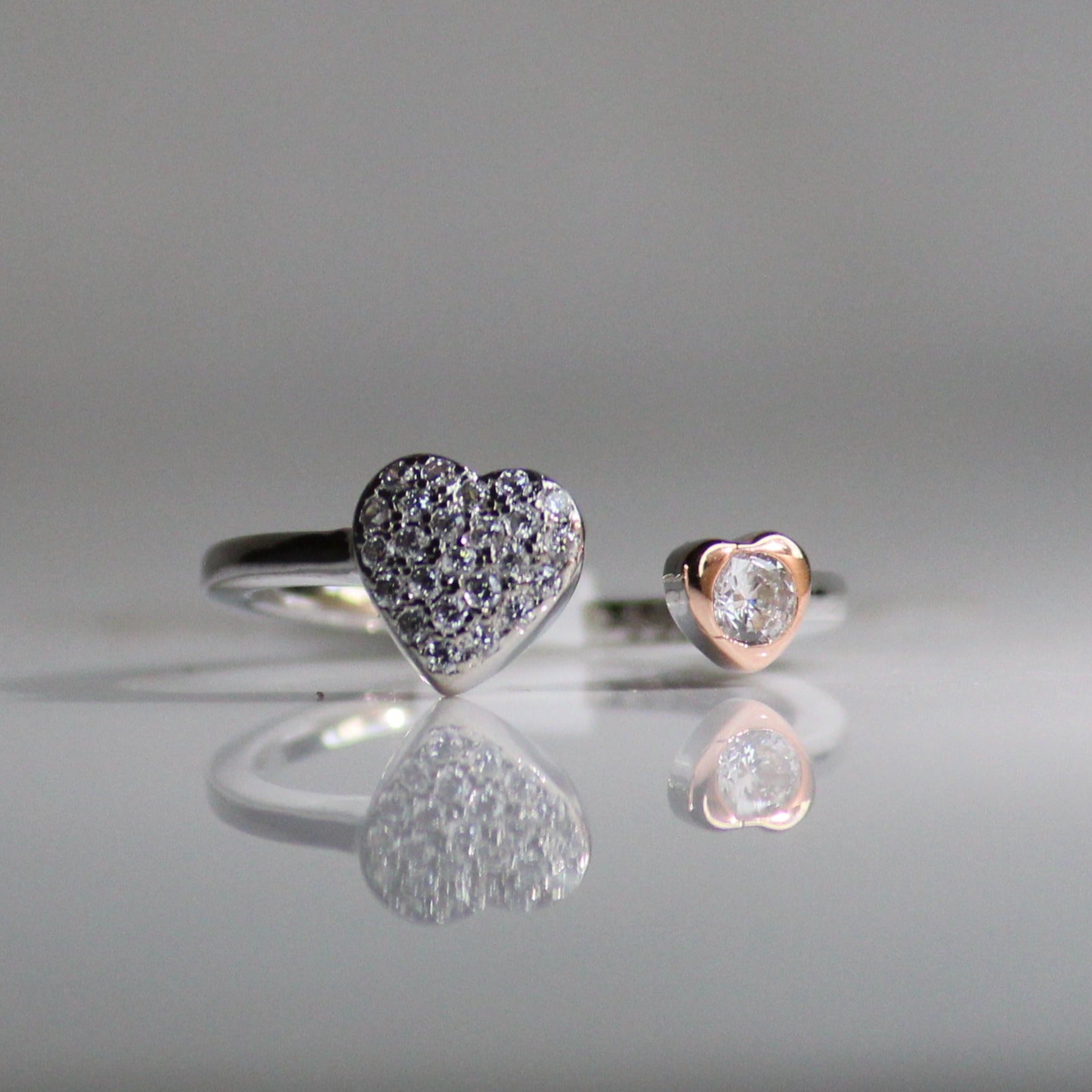 Heart joining rose gold 925 silver ring