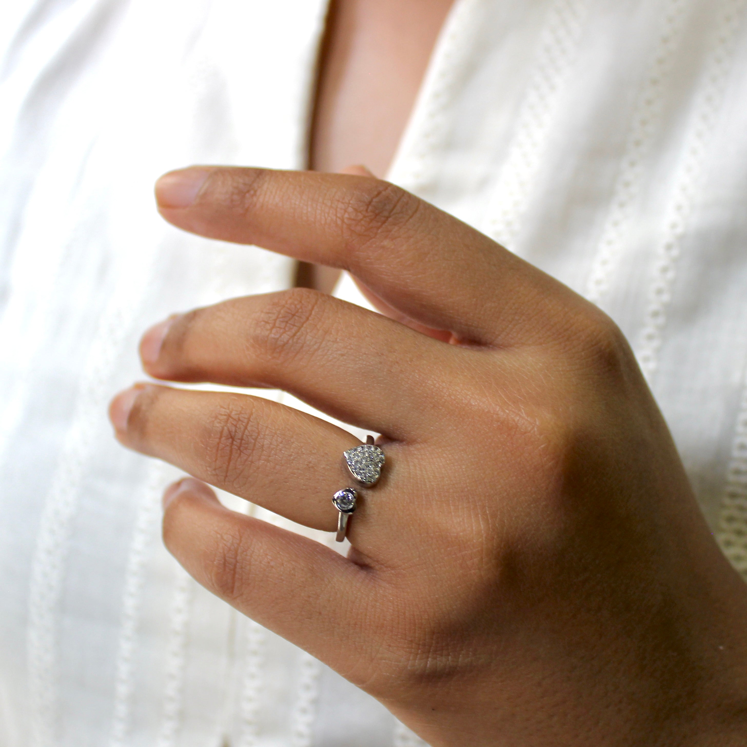 Heart Joining Rose Gold 925 Silver Ring- Free size