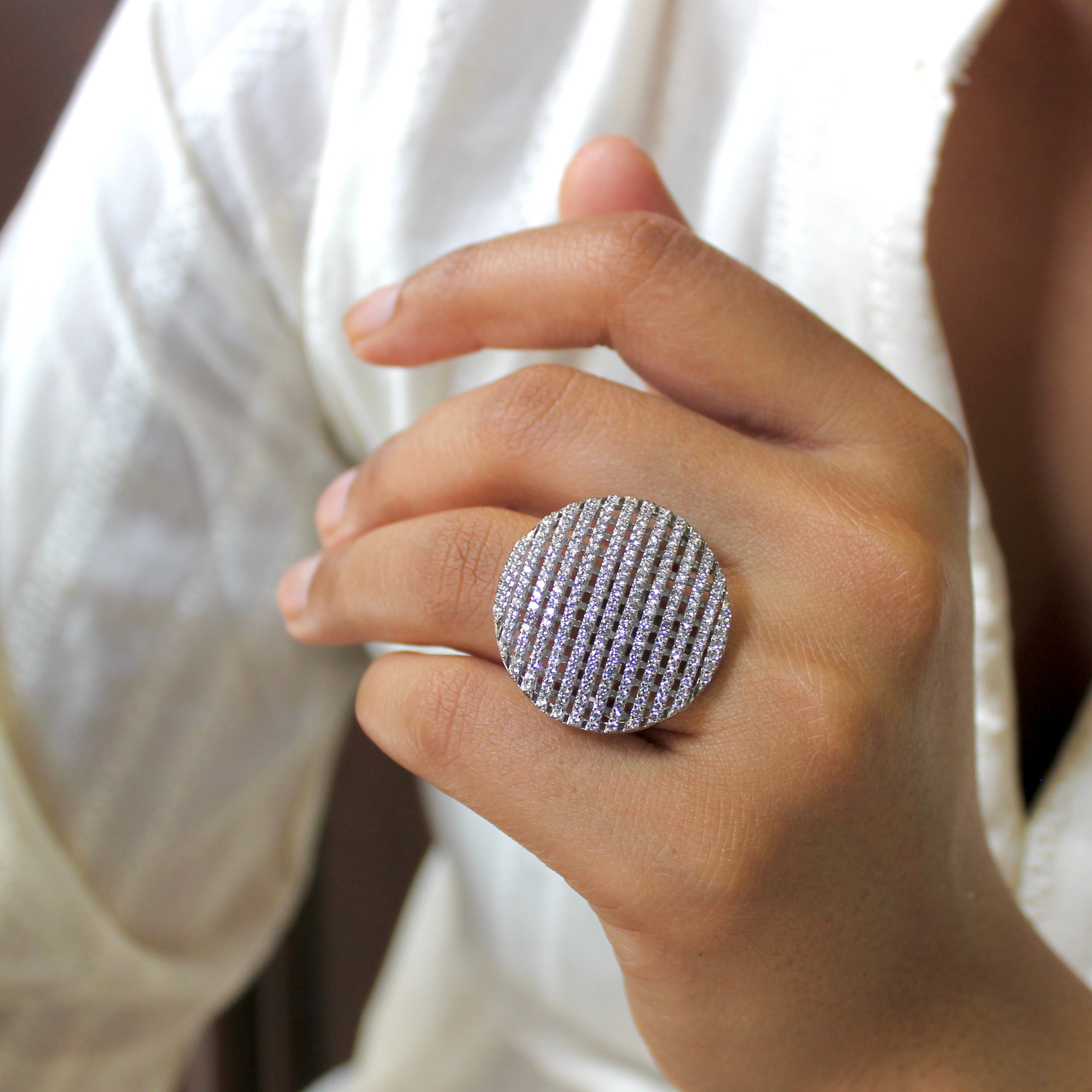 Big Round Net 925 Pure Silver Ring