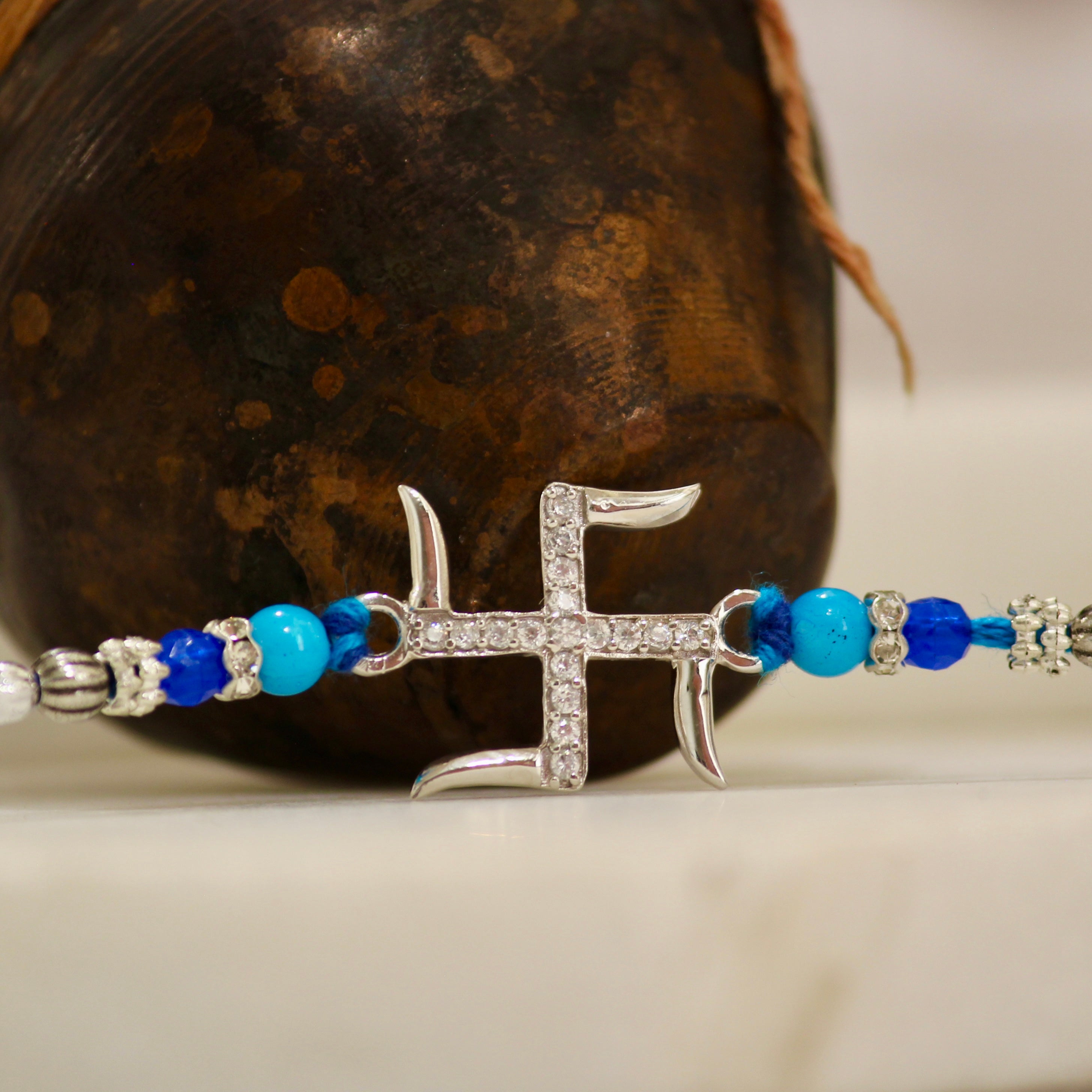 BIG SATIYA 925 silver blue thread rakhi