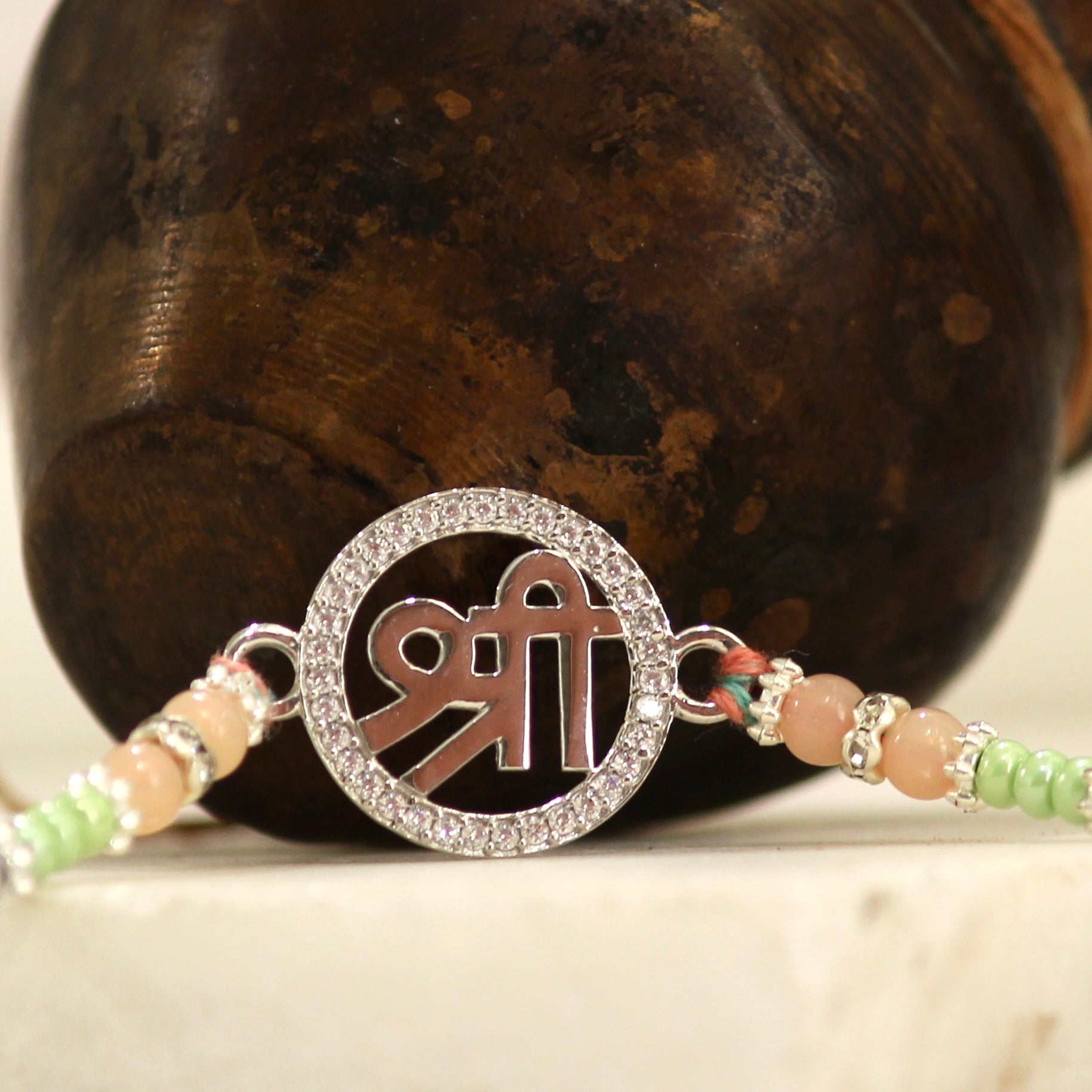 SHREE 925 silver peach thread Rakhi
