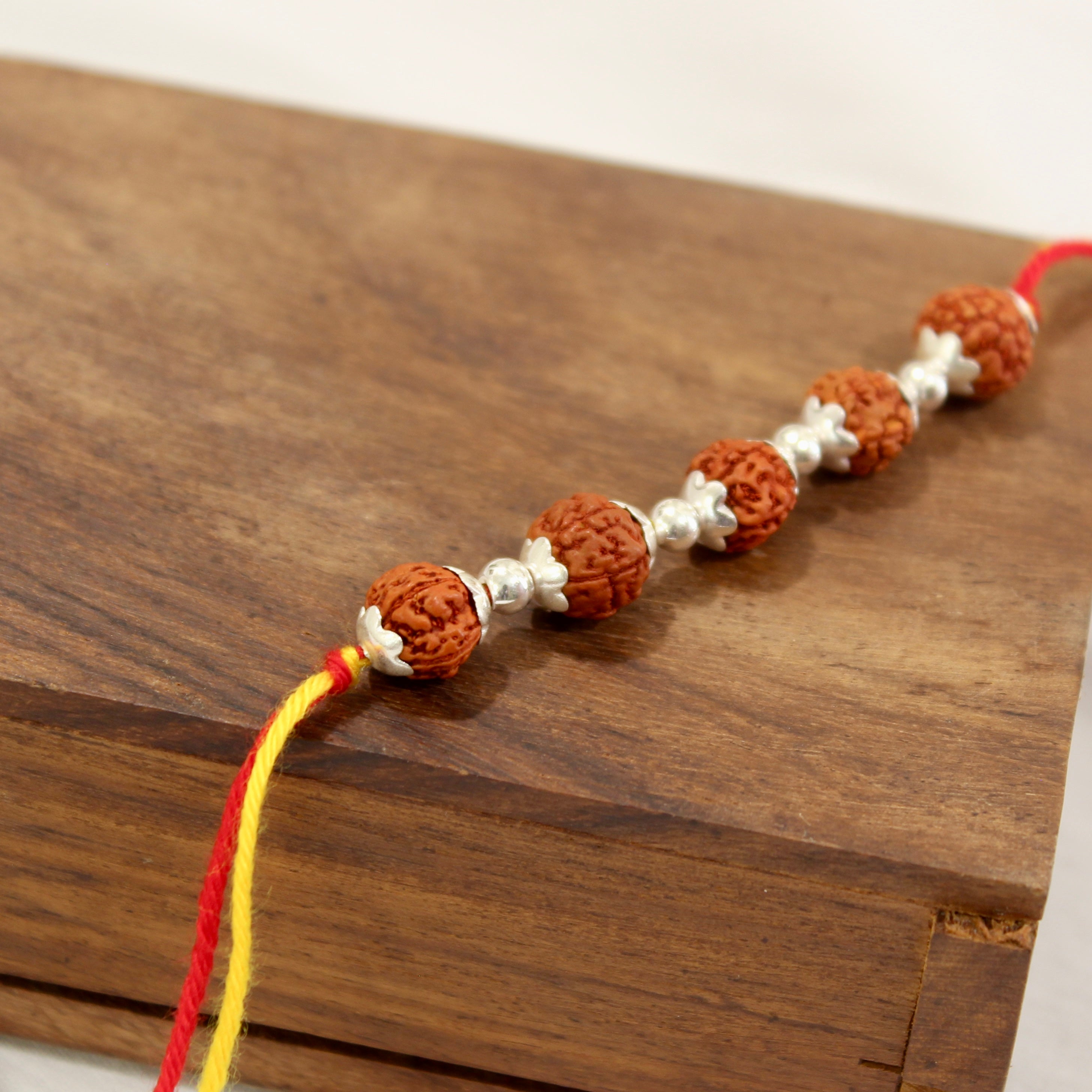 5 RUDRAKSHA 925 silver red yellow thread rakhi