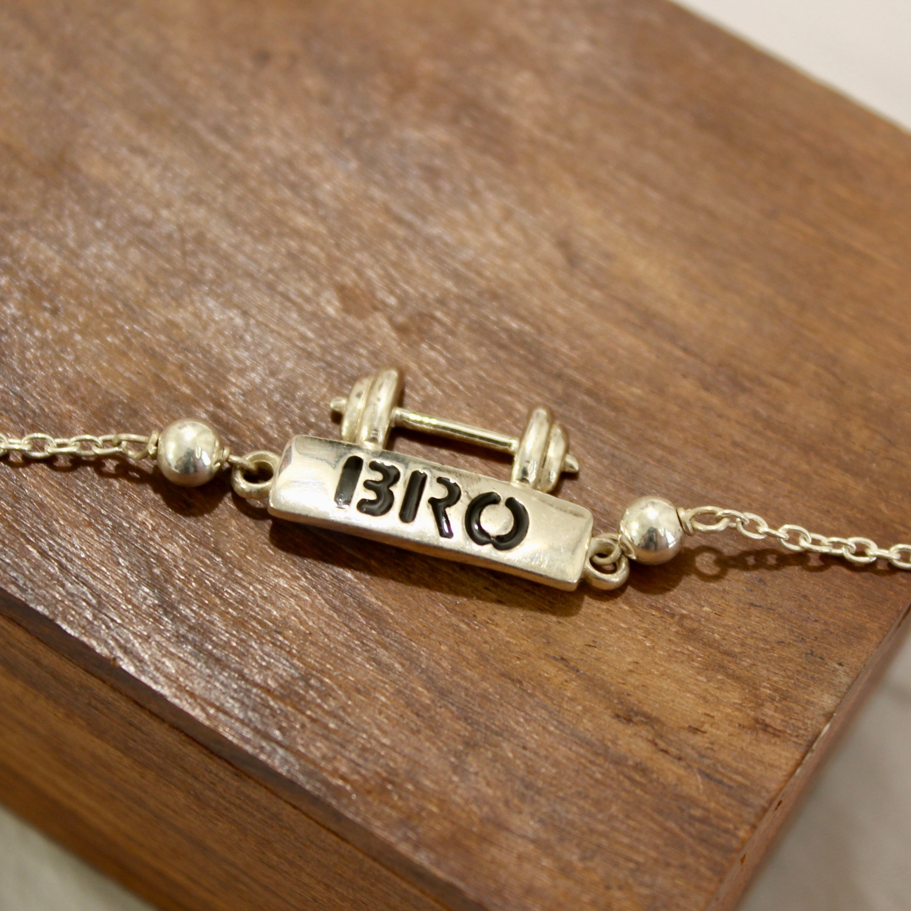 BRO WITH DUMBELL chained rakhi in 925 silver