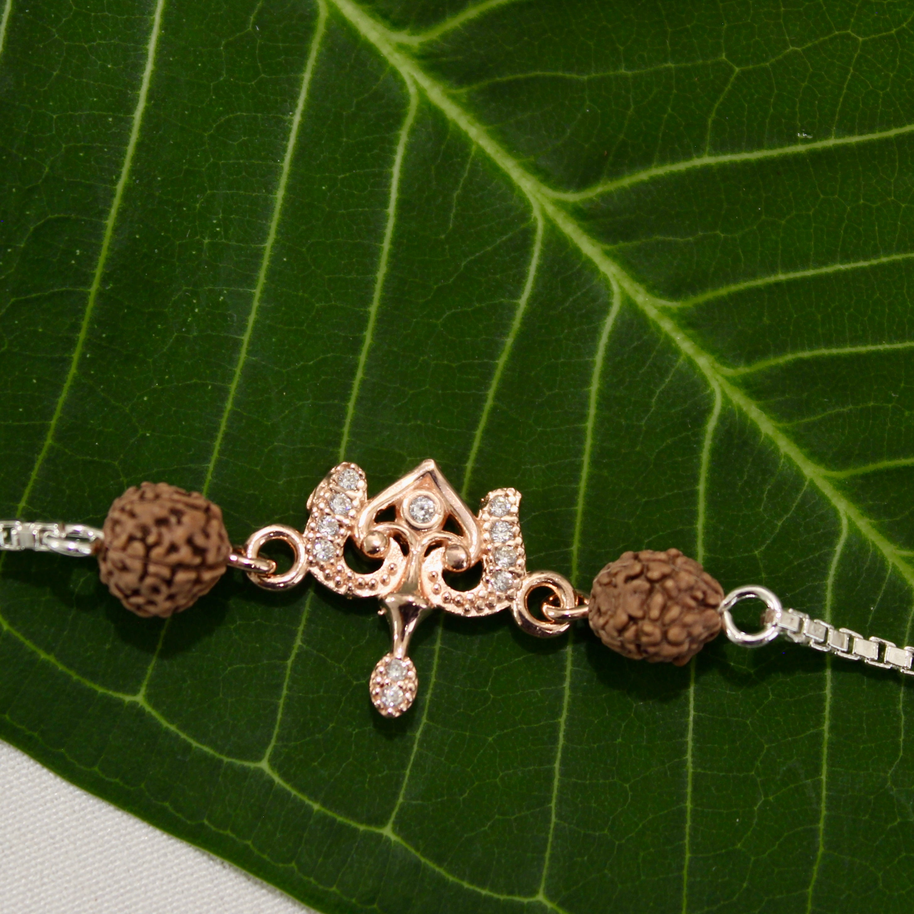RUDRAKSHA WITH CHARM chained rakhi in 925 silver