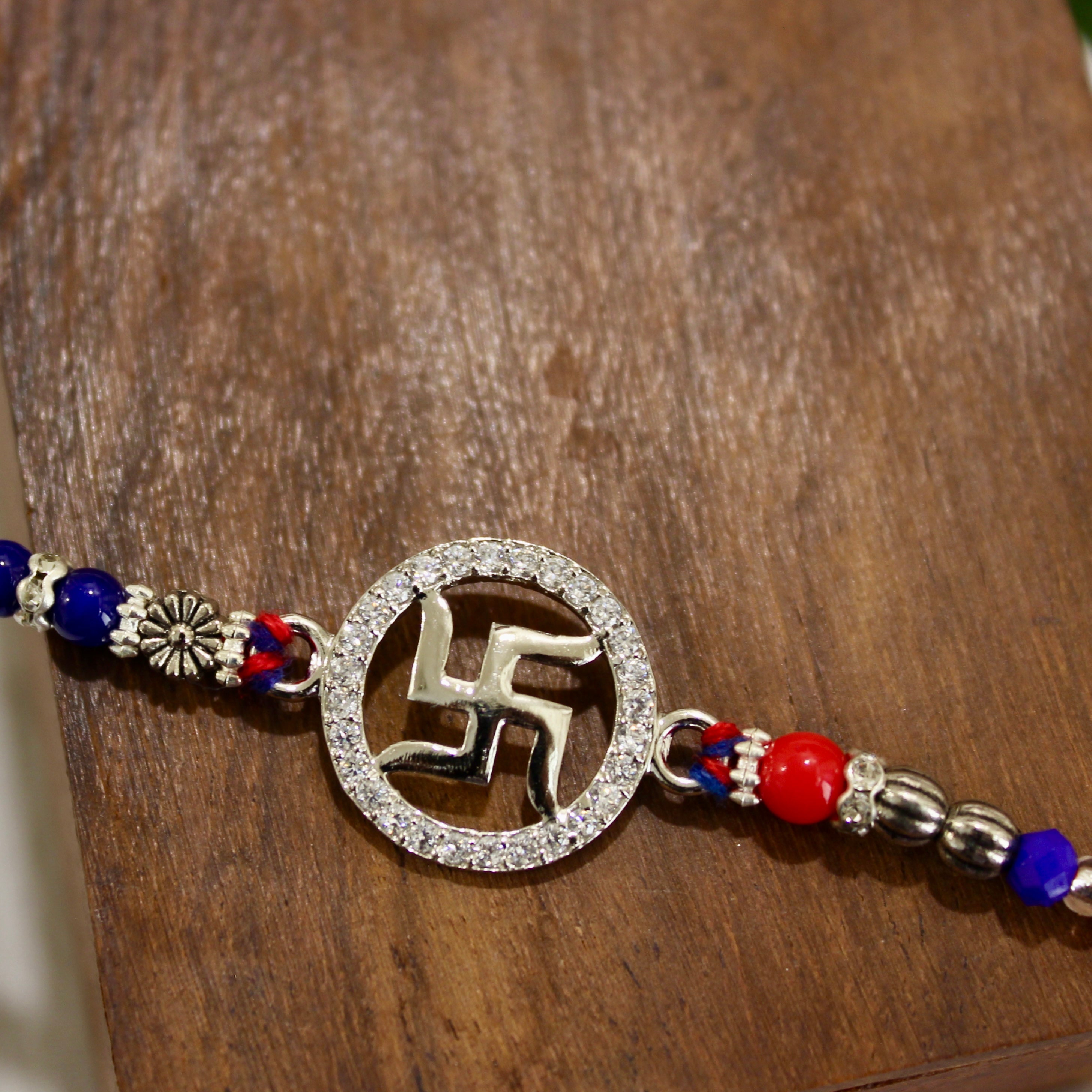Satiya in Circle 925 Silver Red Thread Rakhi