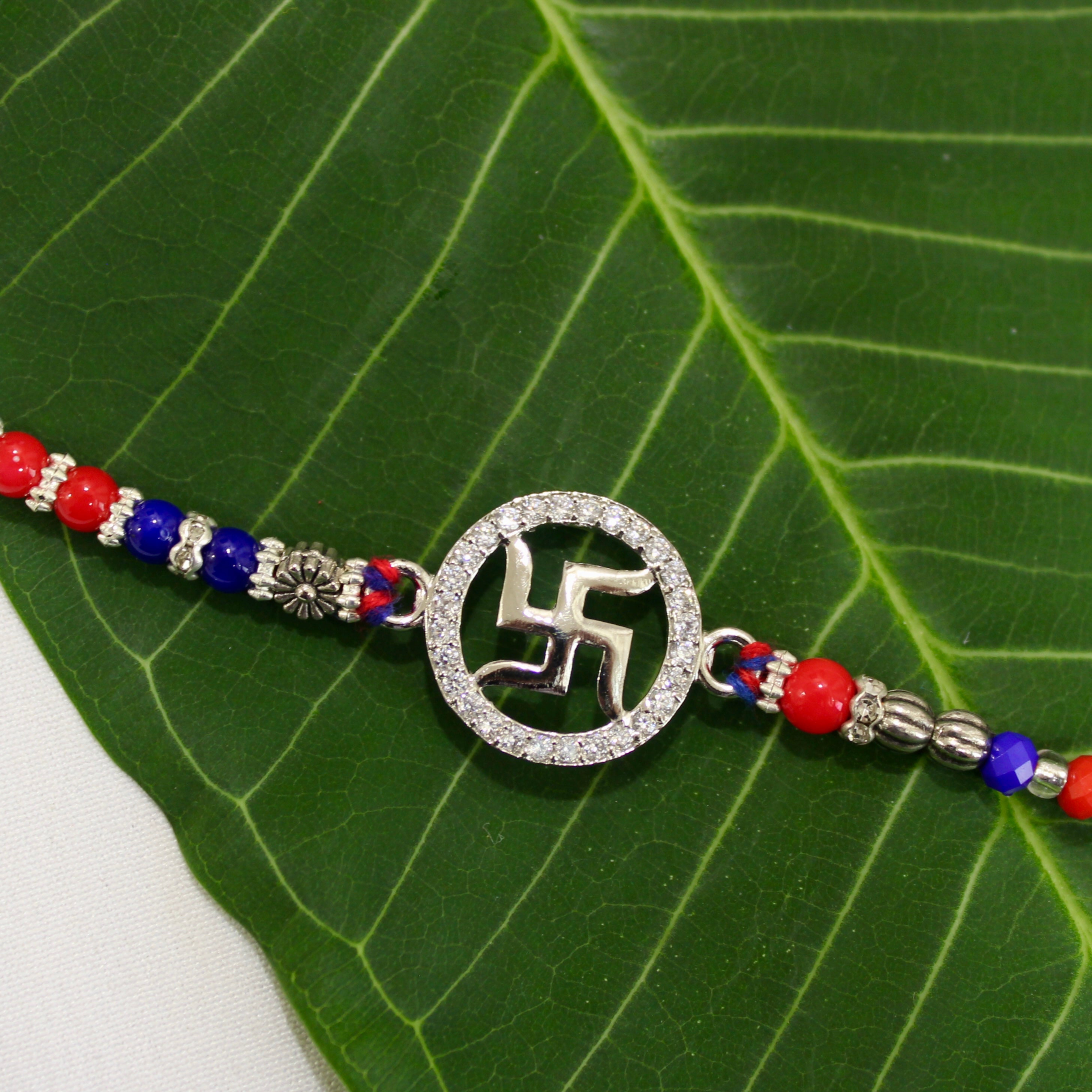 Satiya in Circle 925 Silver Red Thread Rakhi