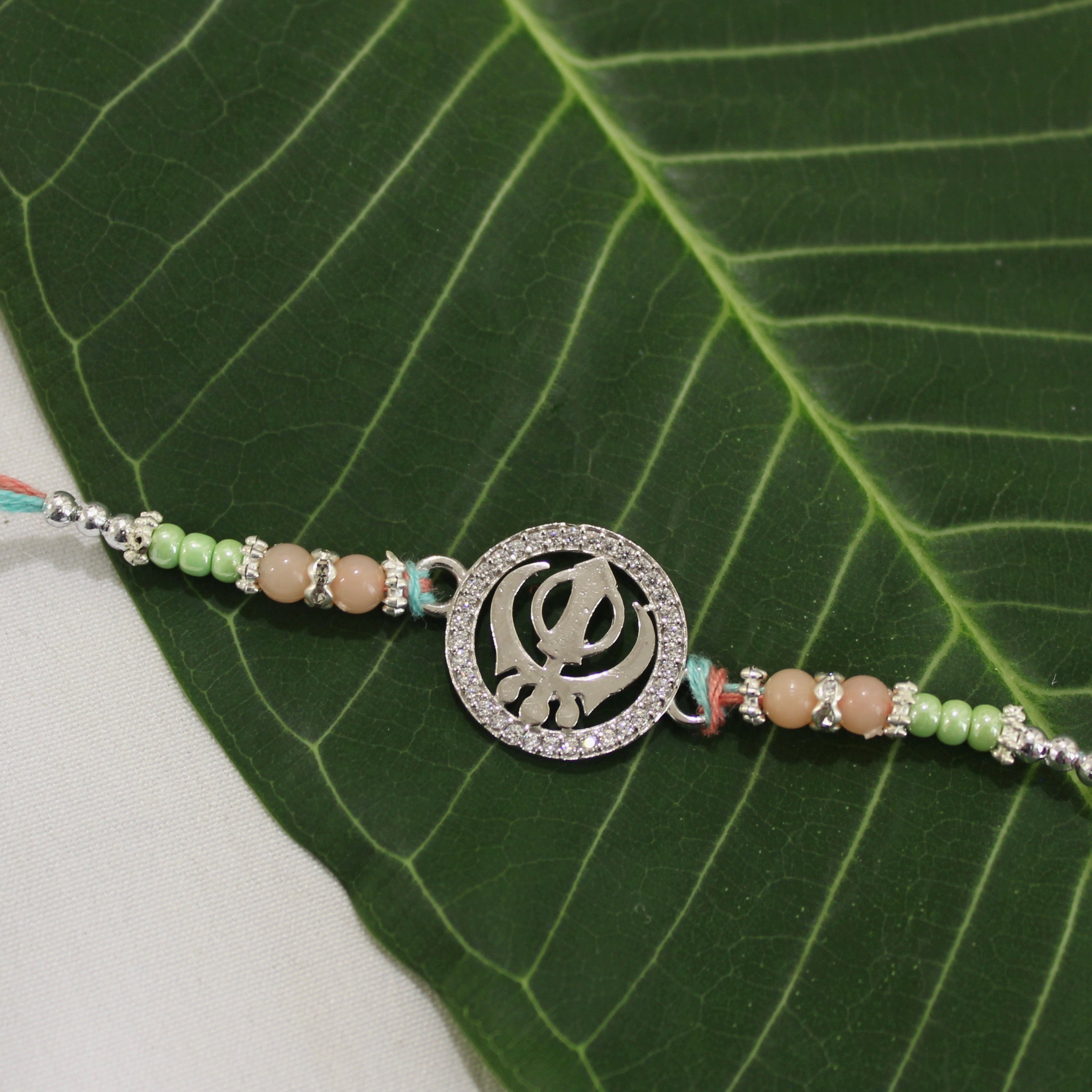 KHANDA 925 silver peach thread rakhi