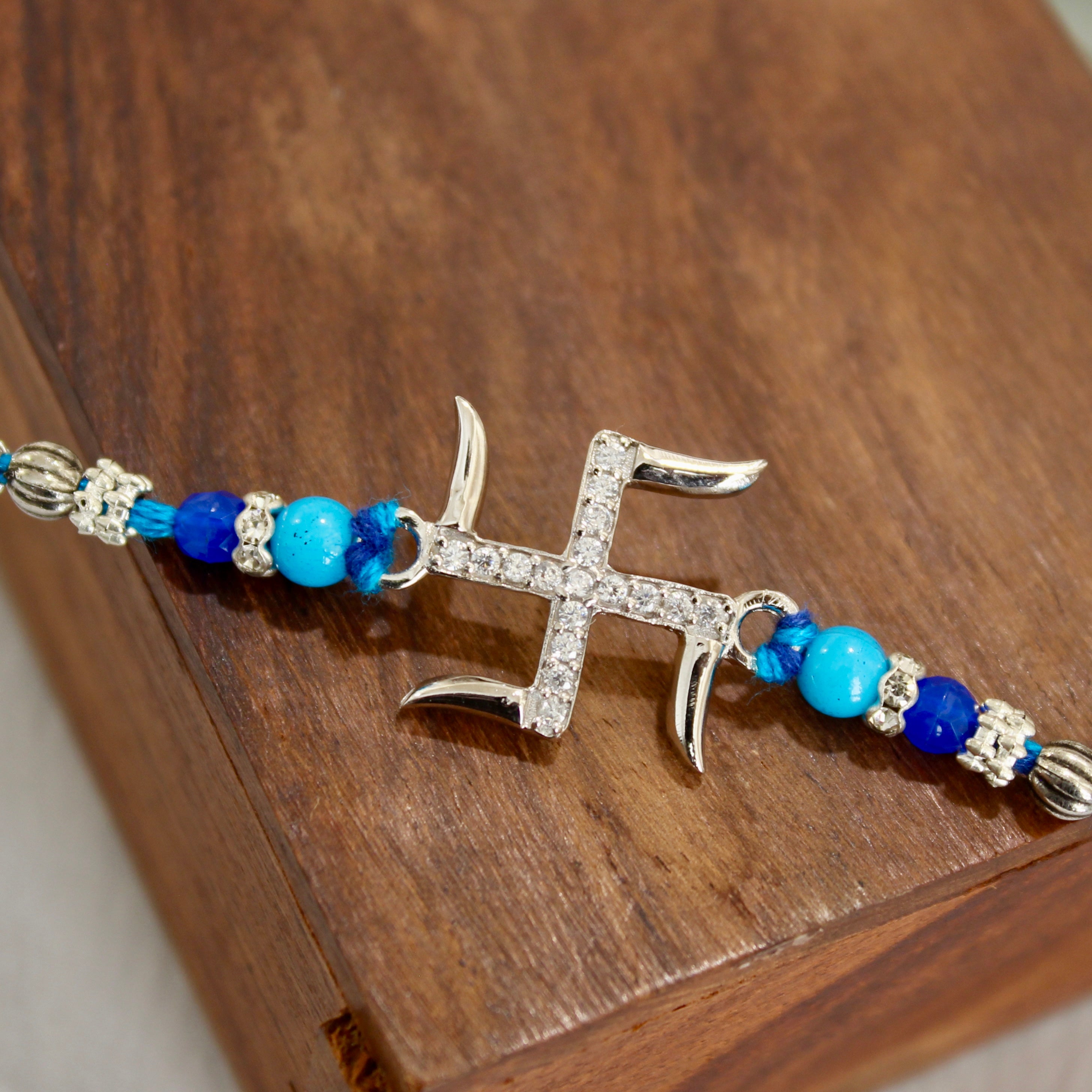 BIG SATIYA 925 silver blue thread rakhi