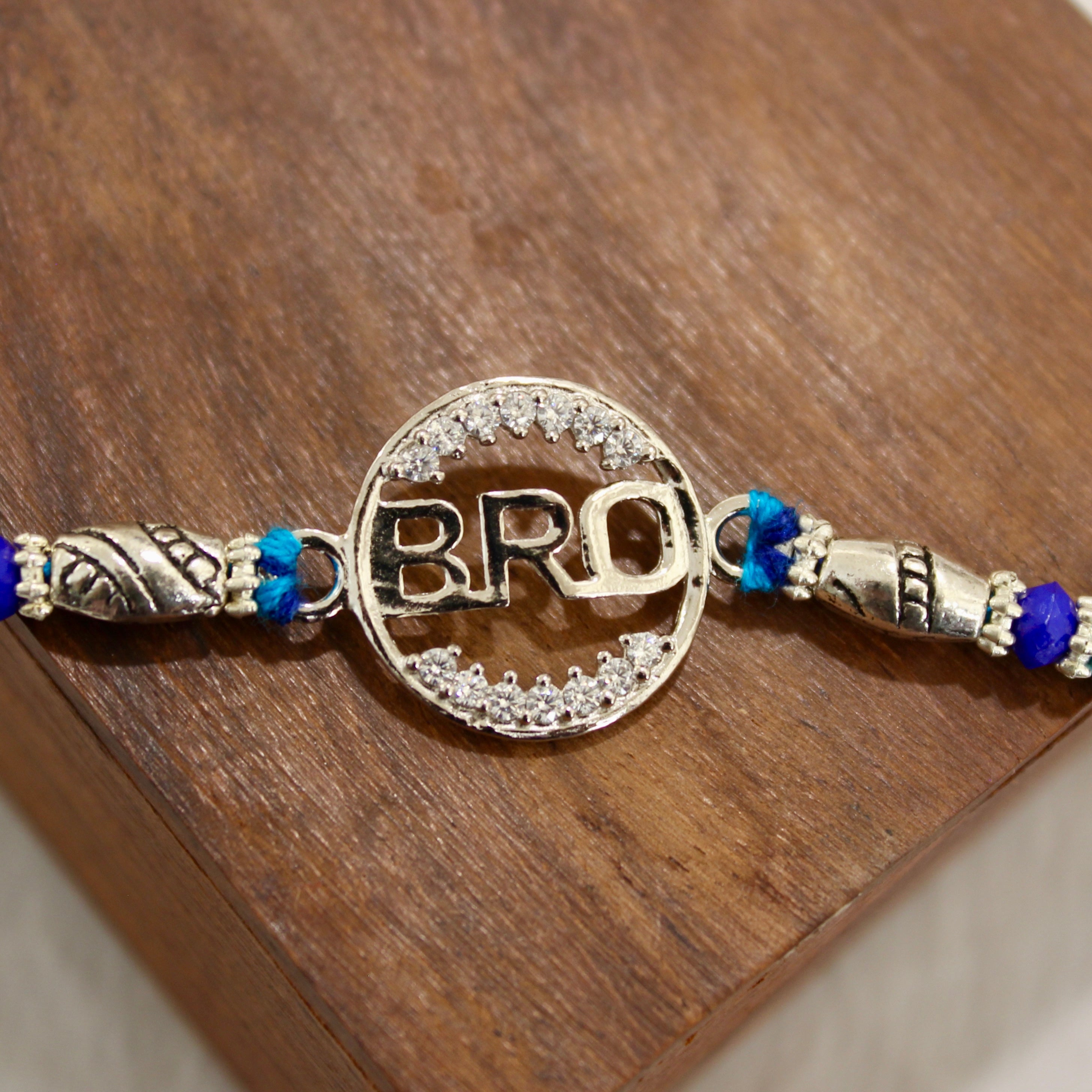 BRO IN CIRCLE 925 silver blue thread rakhi