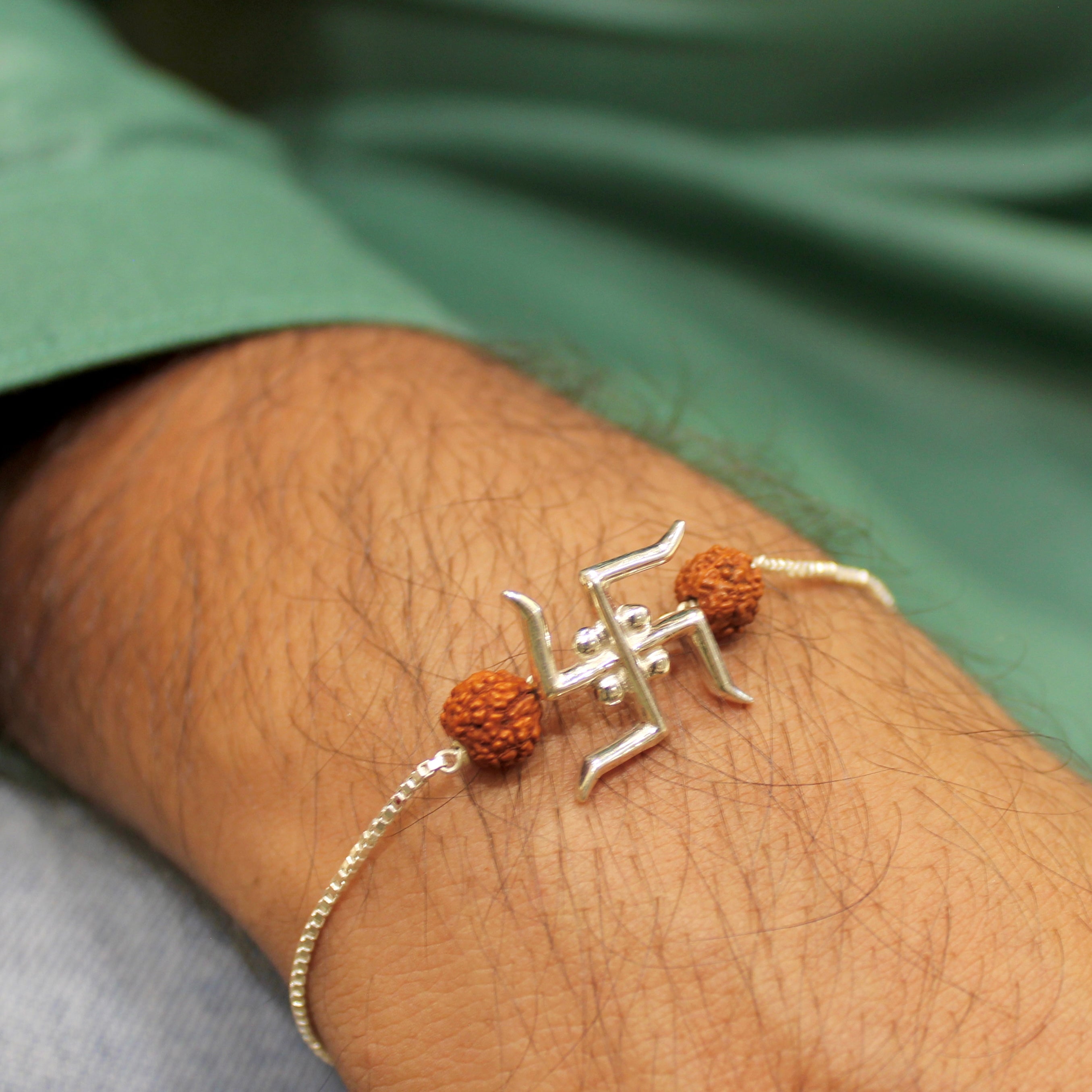Satiya With Rudraksha and Laxmi ji Rudraksha Chained Rakhi in 925 Silver