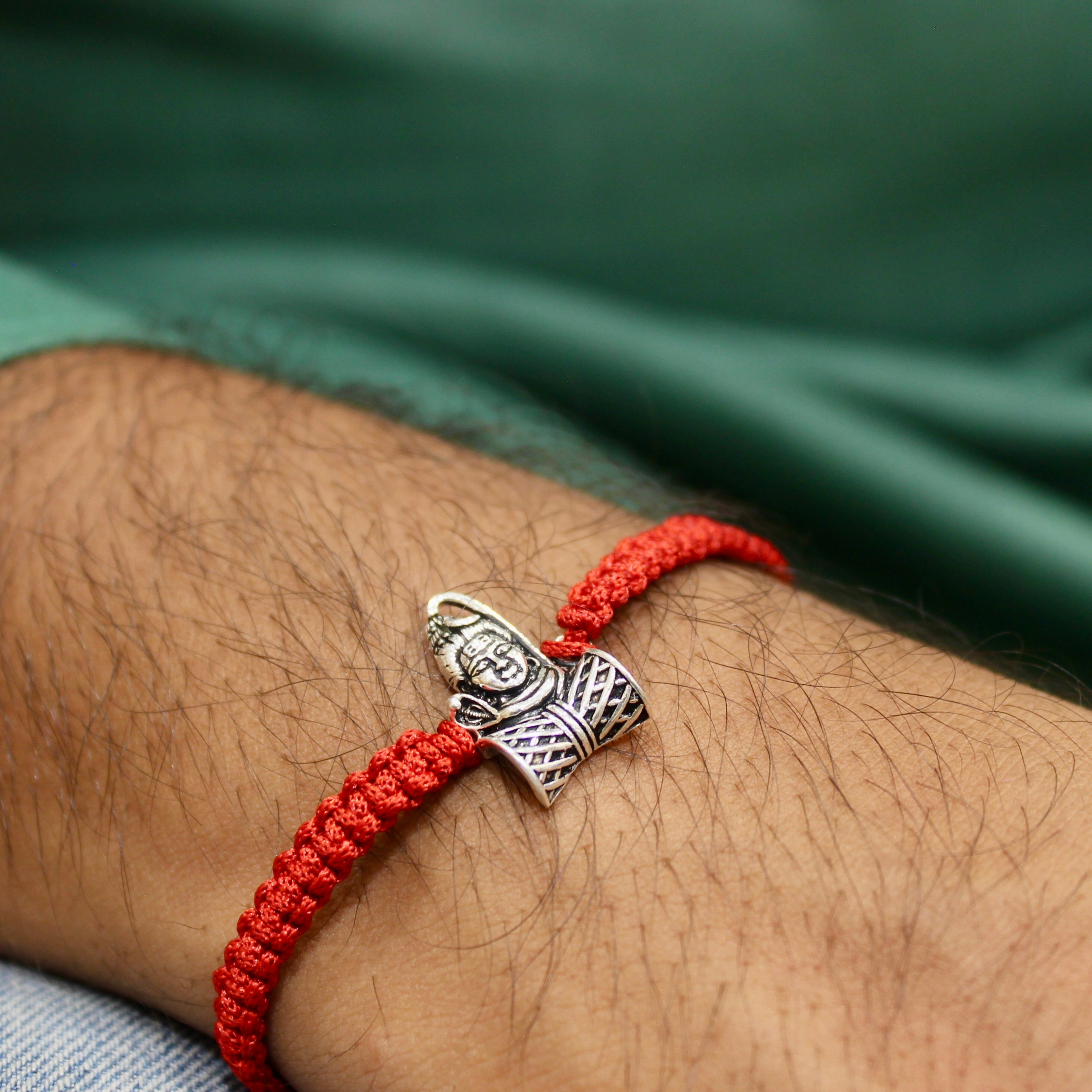 MAHADEV WITH DAMRU 925 silver red thread rakhi
