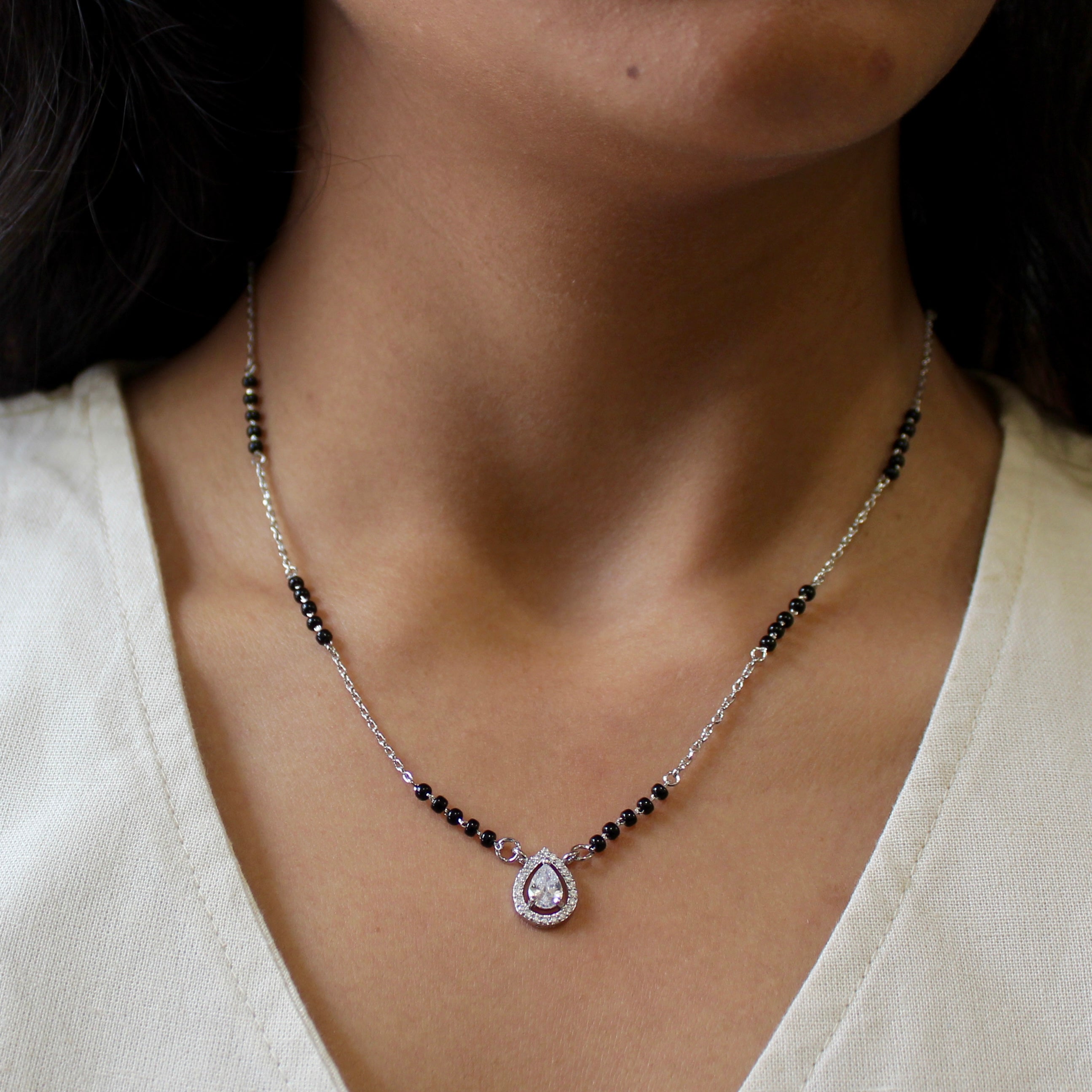 Flame Solitaire Stone Mangalsutra in 925 Silver