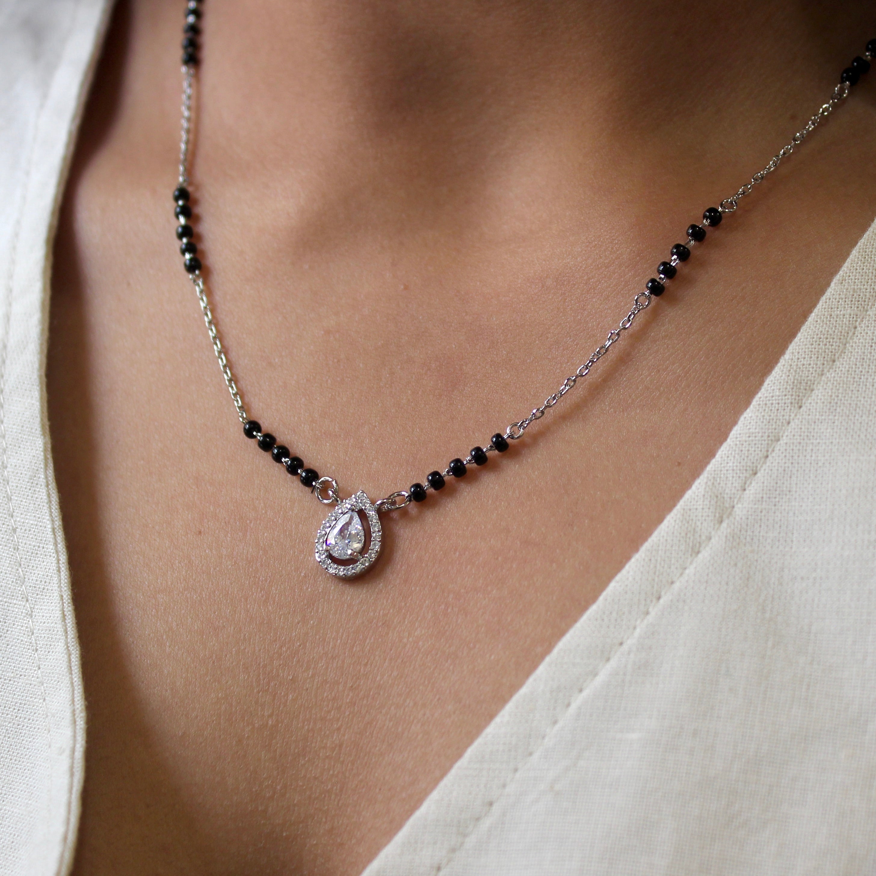 Flame Solitaire Stone Mangalsutra in 925 Silver