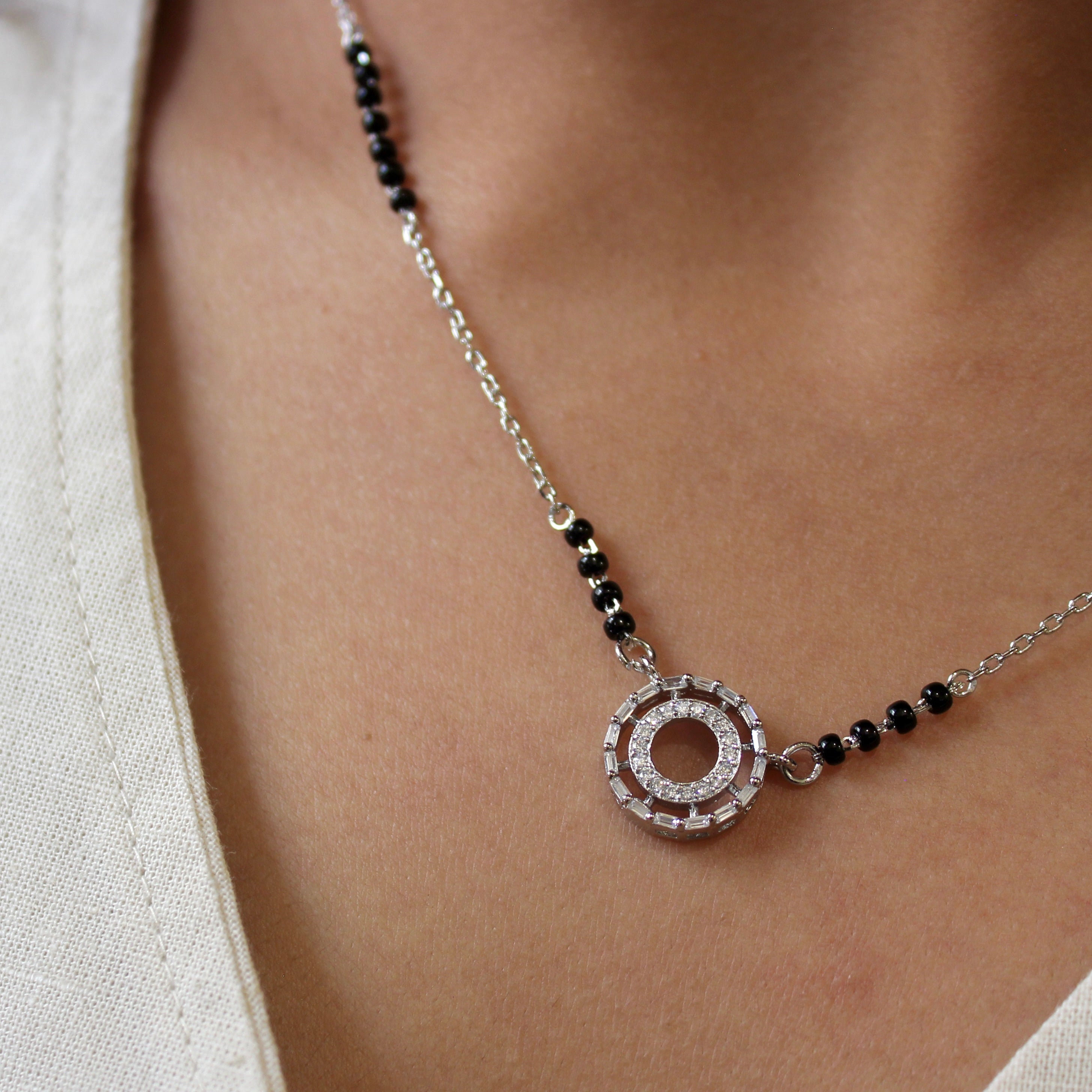 Multi-circle Zircon Stones Mangalsutra in 925 Silver