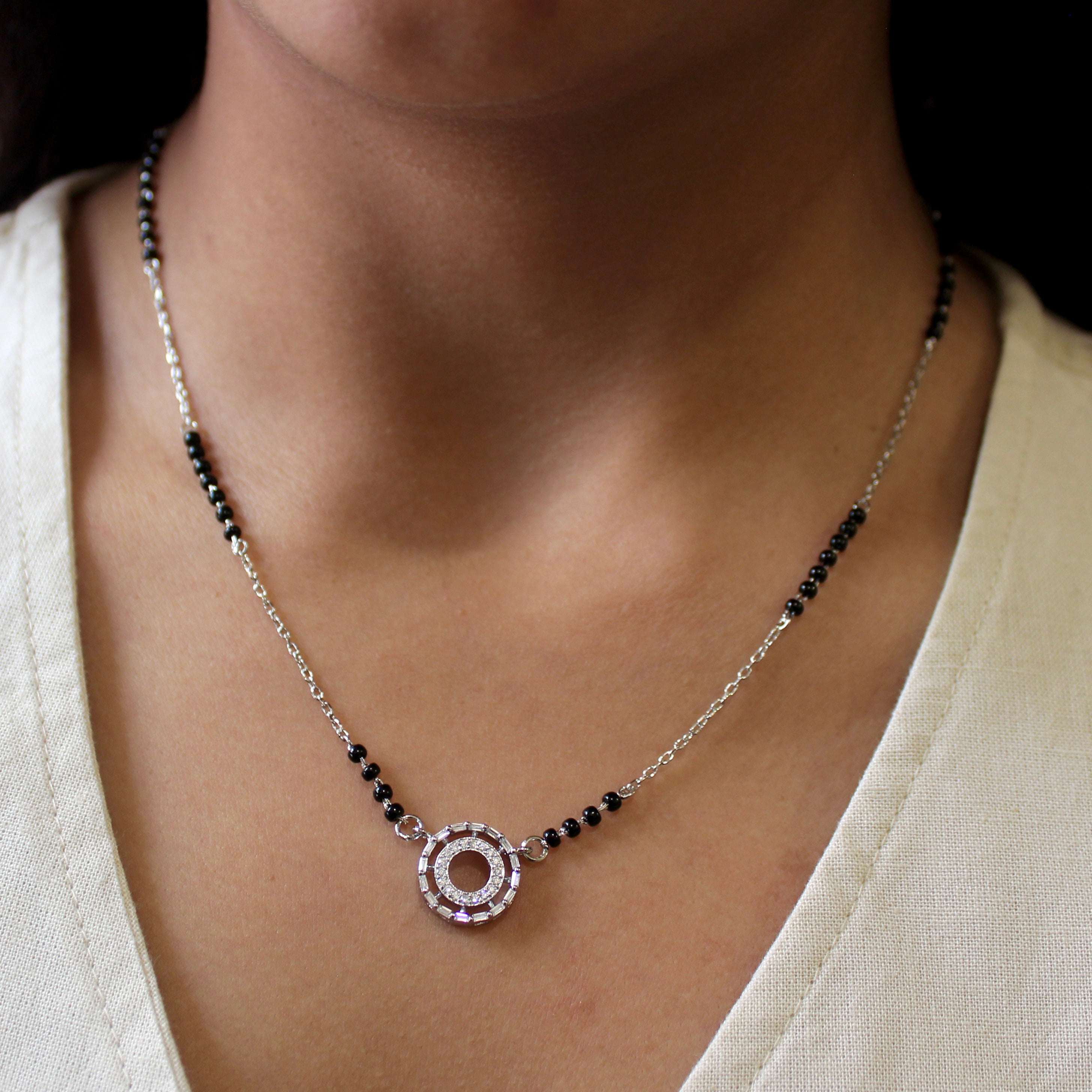 Multi-circle Zircon Stones Mangalsutra in 925 Silver