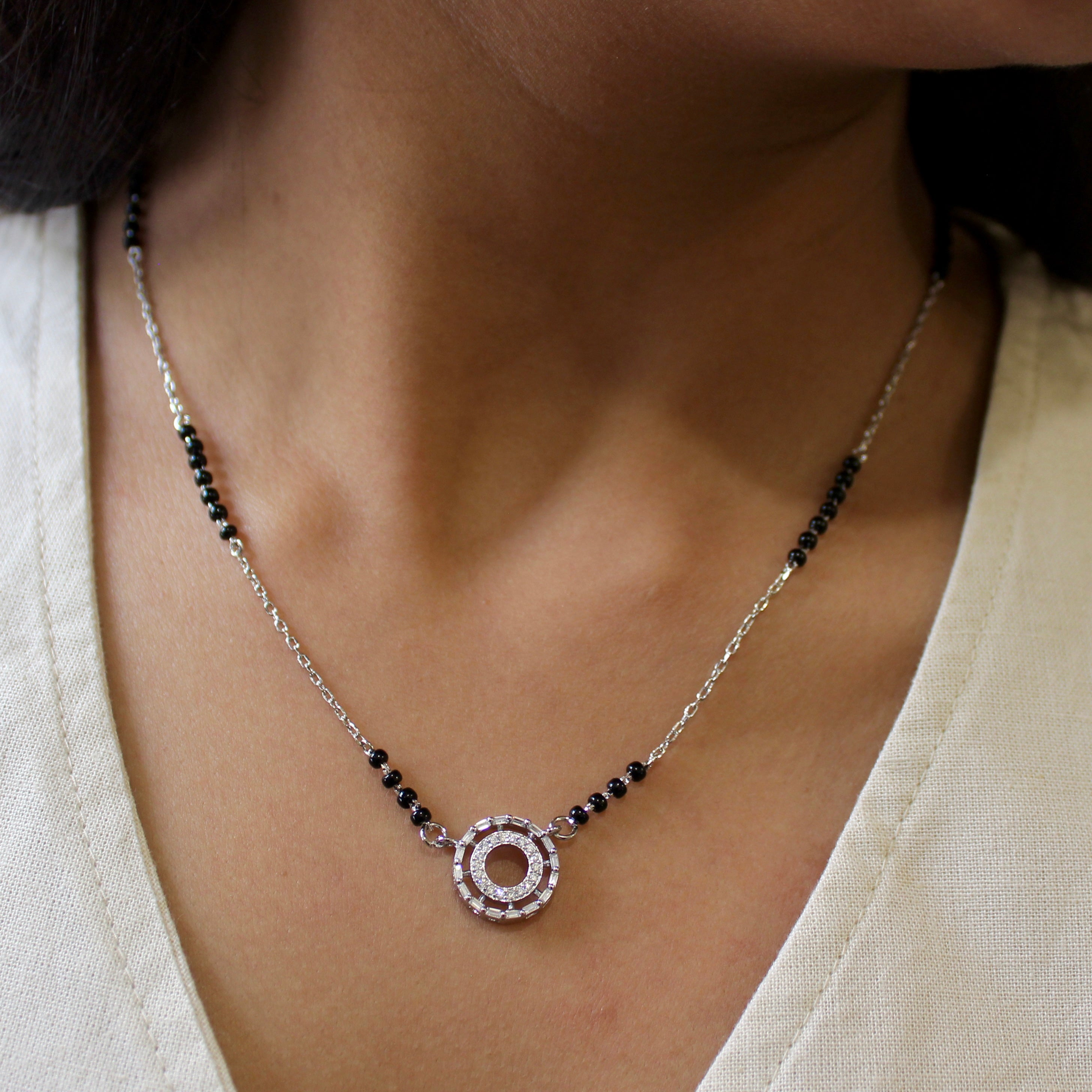 Multi-circle Zircon Stones Mangalsutra in 925 Silver
