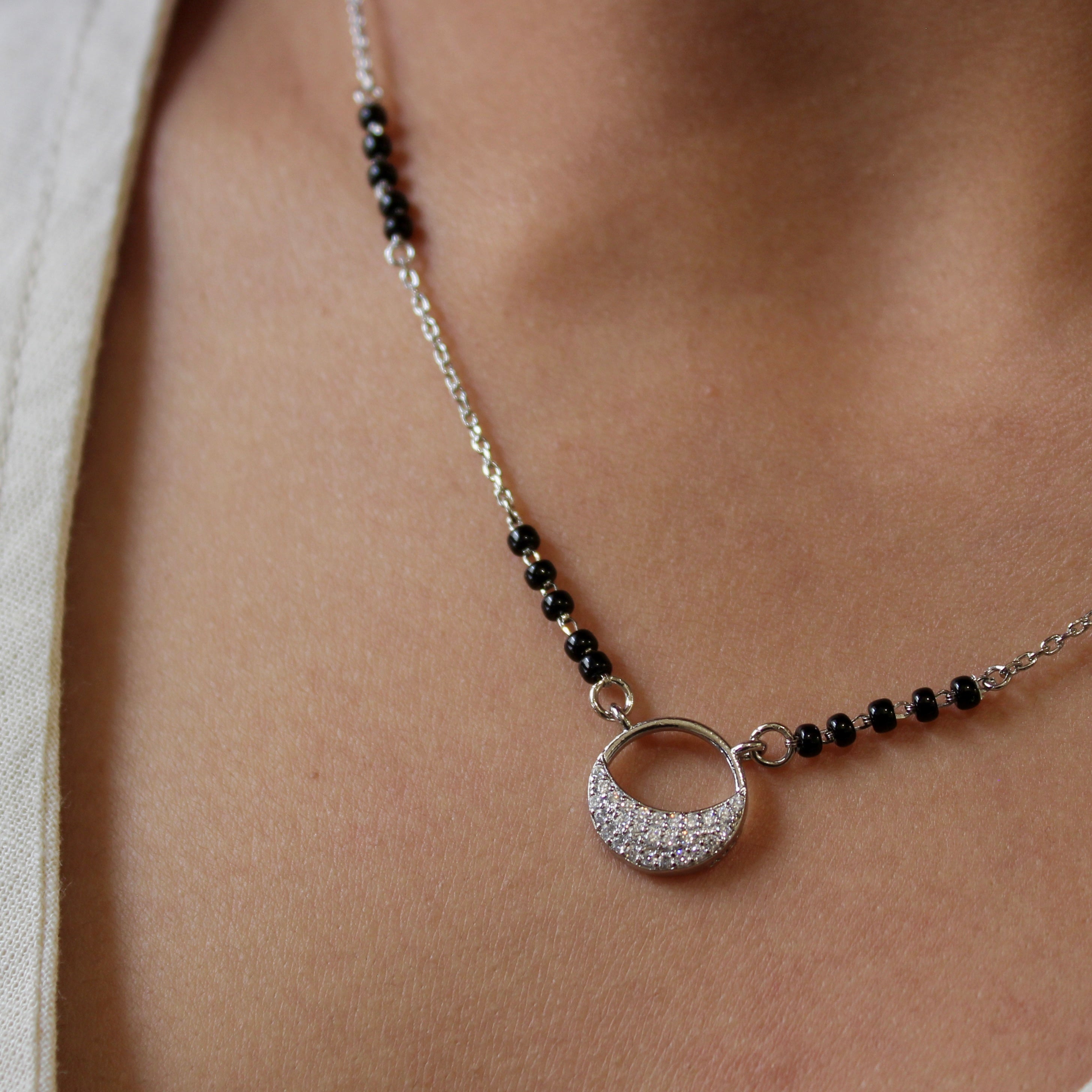 Half Moon Zircon Stones Mangalsutra in 925 Silver