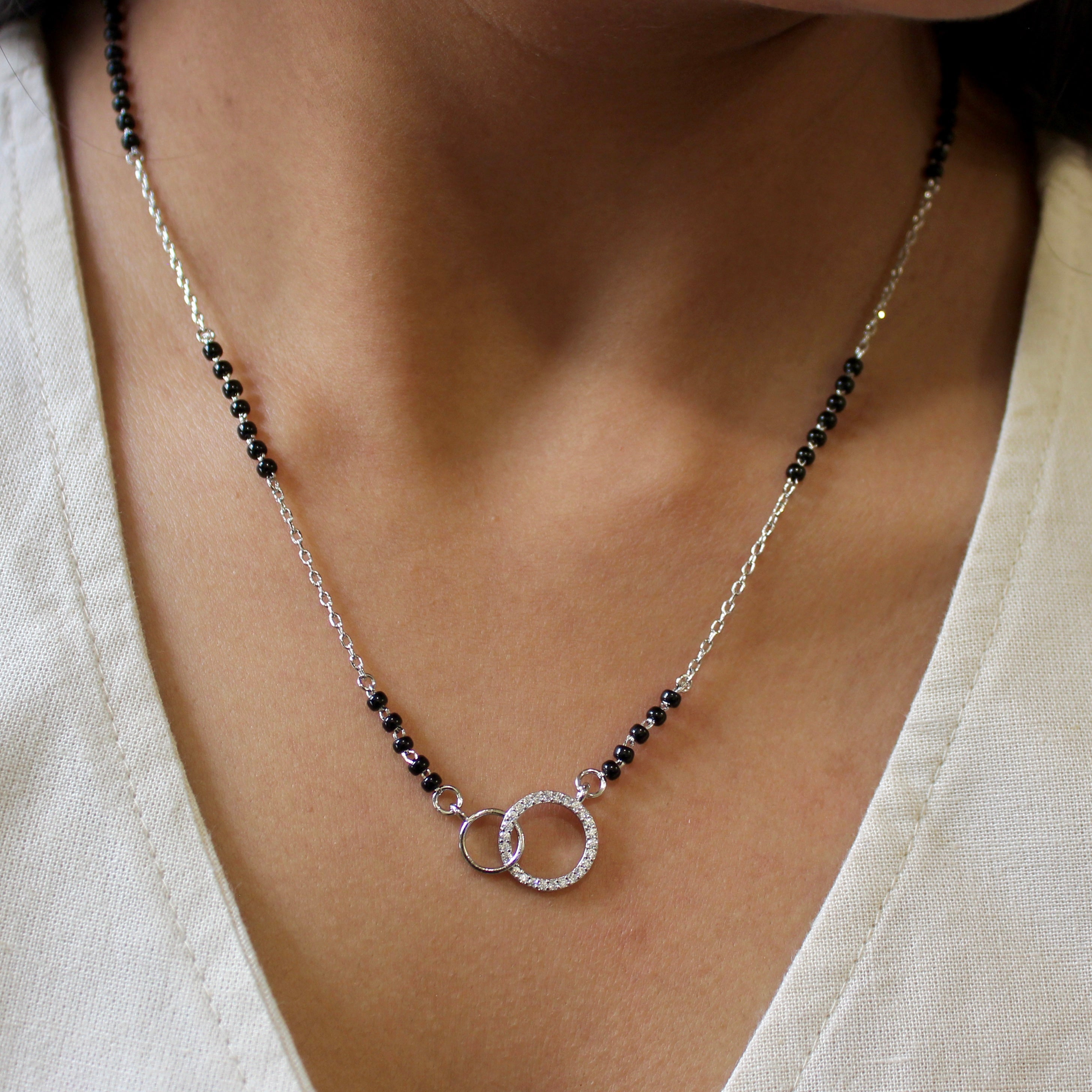 Interconnecting Zircon Stones Mangalsutra in 925 Silver