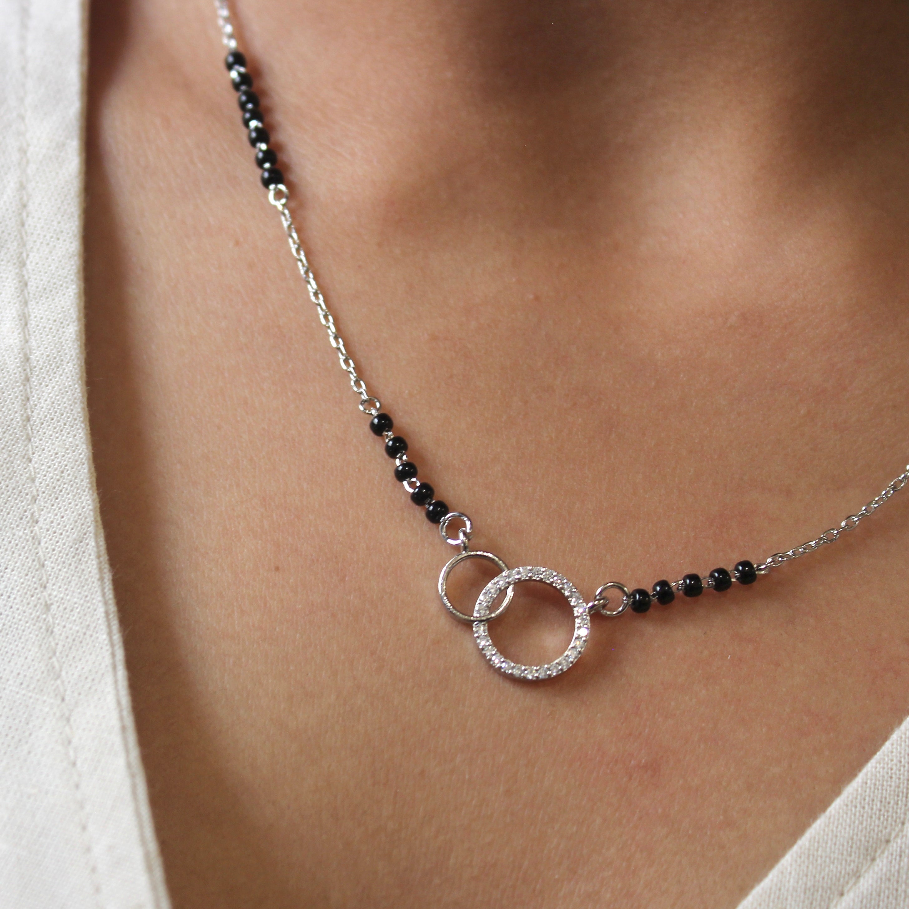 Interconnecting Zircon Stones Mangalsutra in 925 Silver