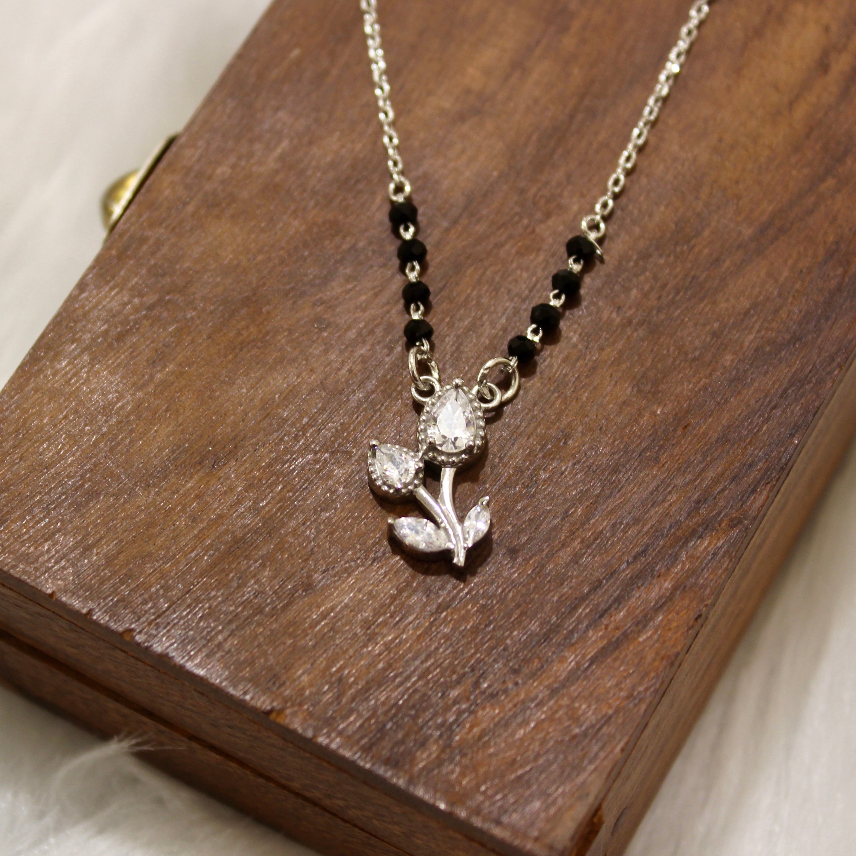 Flower Bouquet Zircon Stones Mangalsutra in 925 Silver