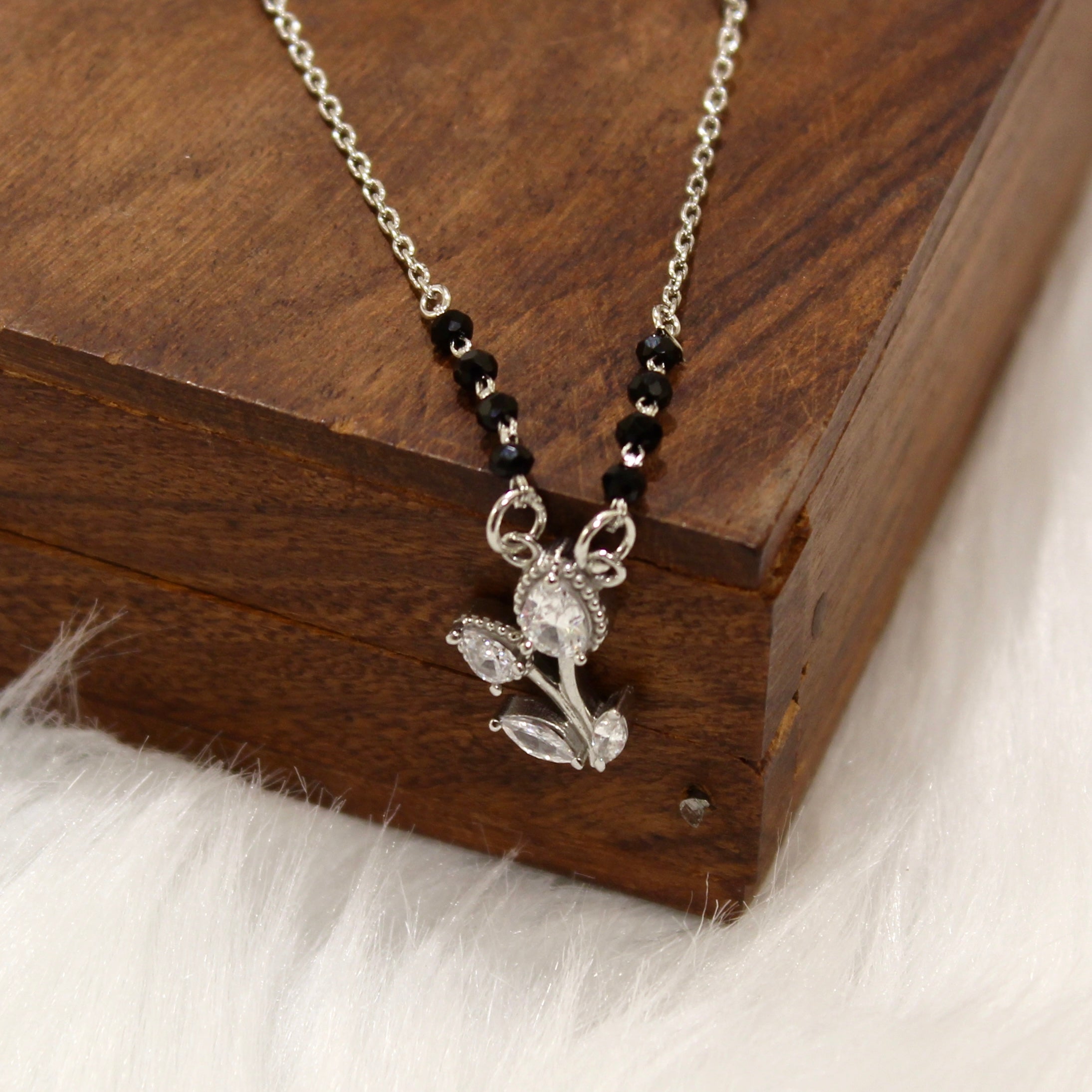 Flower Bouquet Zircon Stones Mangalsutra in 925 Silver