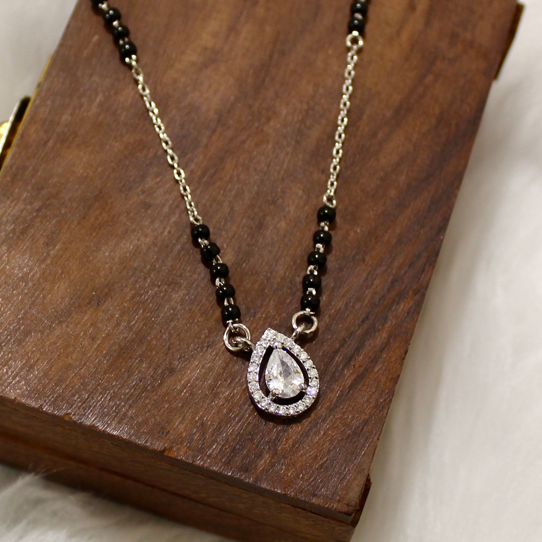 Flame Solitaire Stone Mangalsutra in 925 Silver