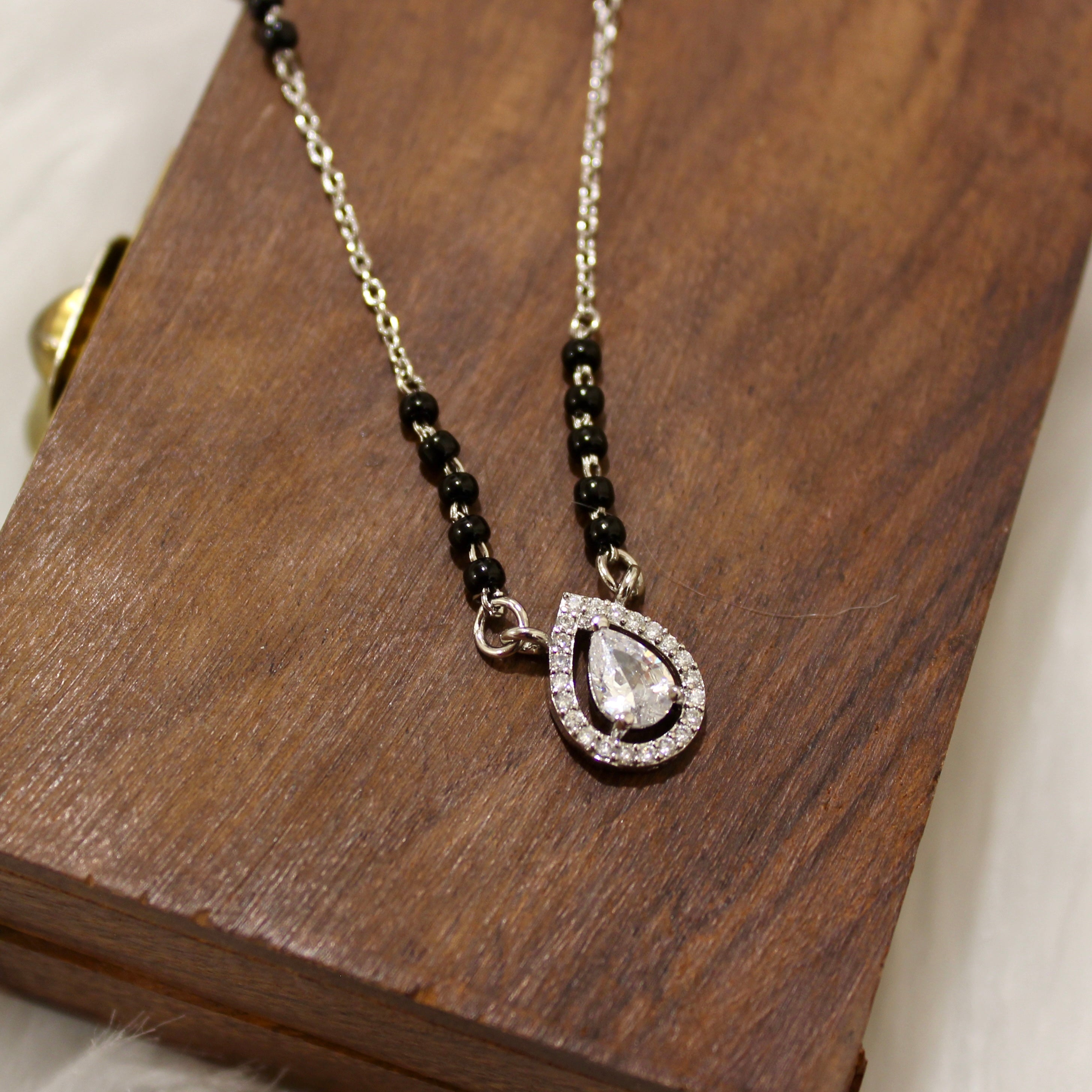 Flame Solitaire Stone Mangalsutra in 925 Silver