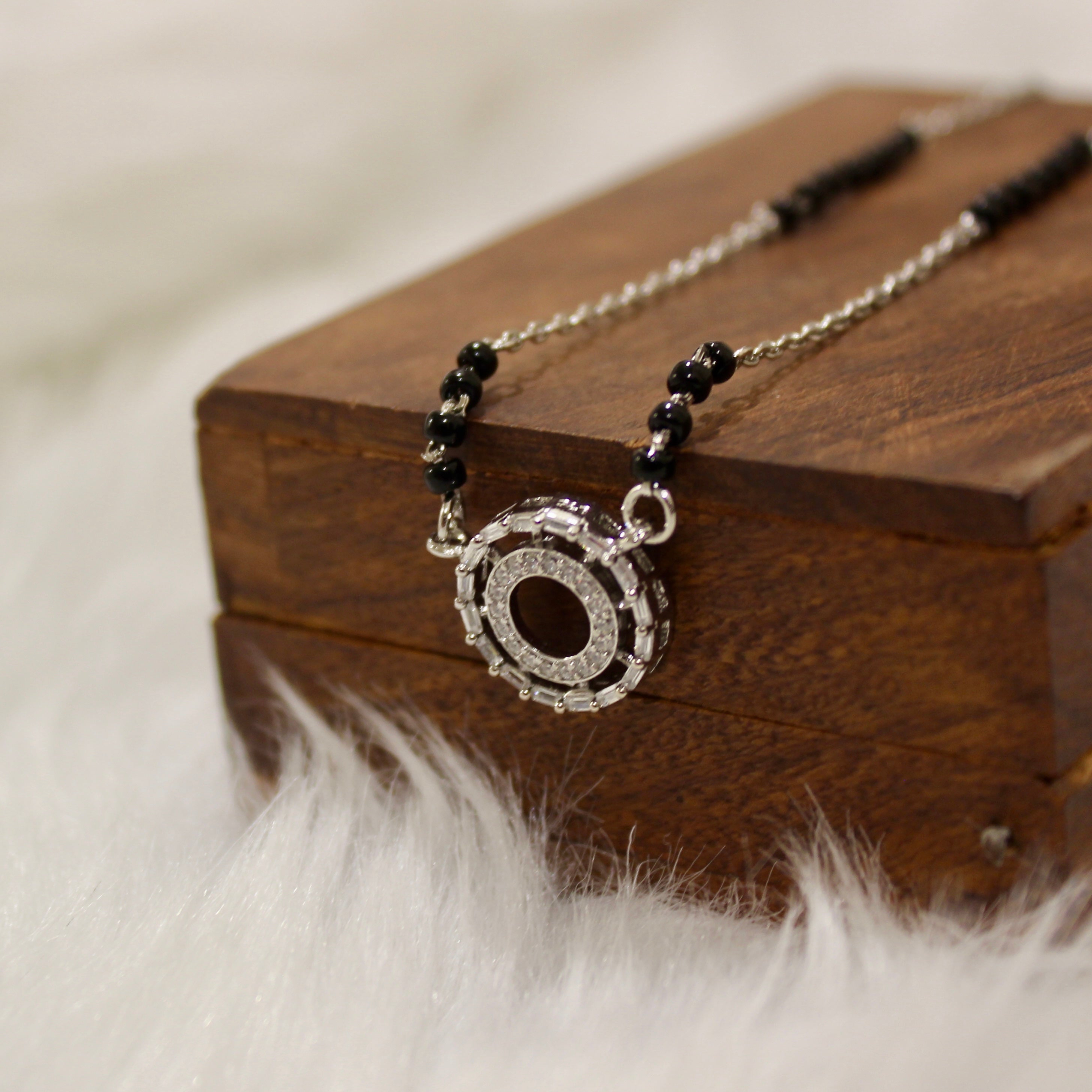 Multi-circle Zircon Stones Mangalsutra in 925 Silver