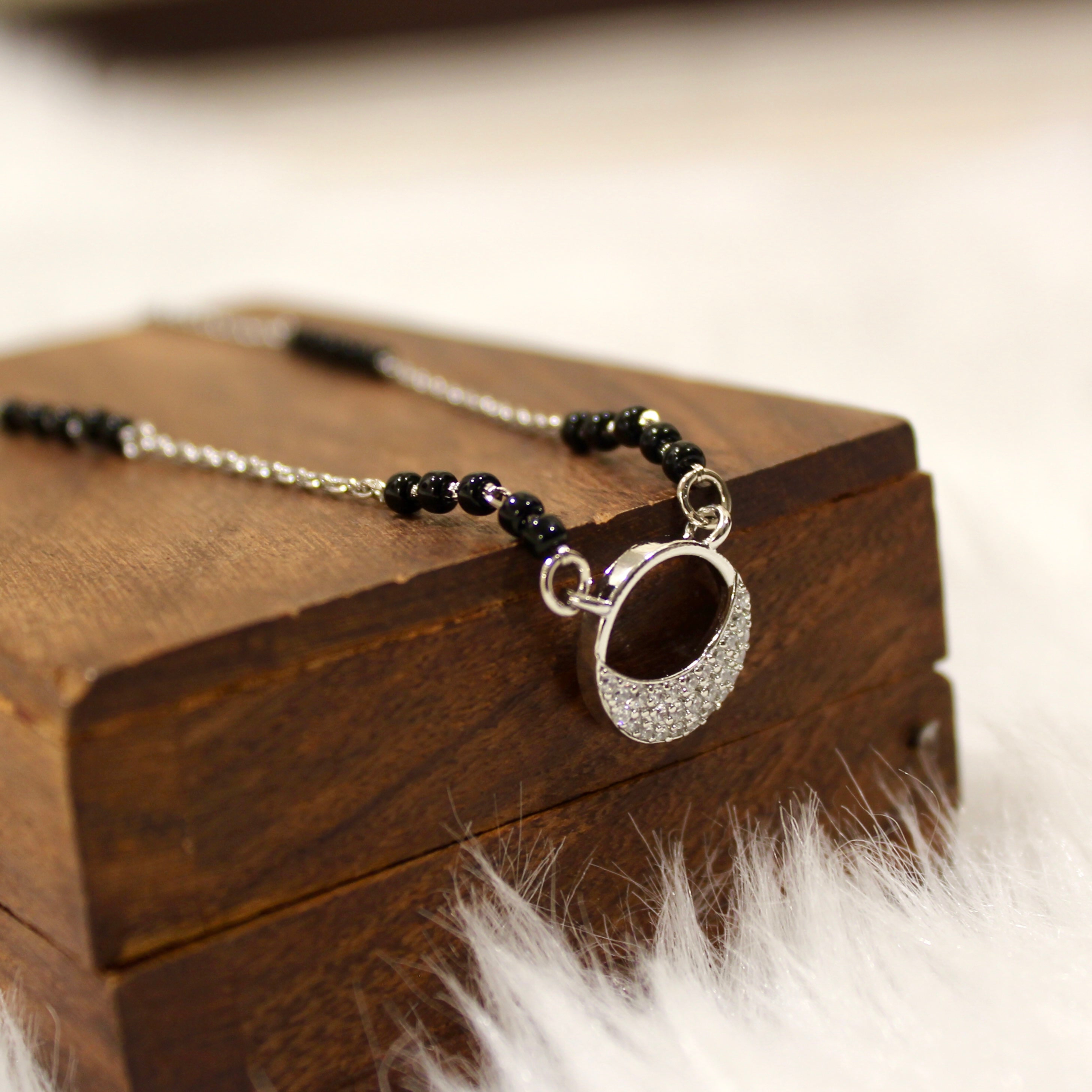 Half Moon Zircon Stones Mangalsutra in 925 Silver