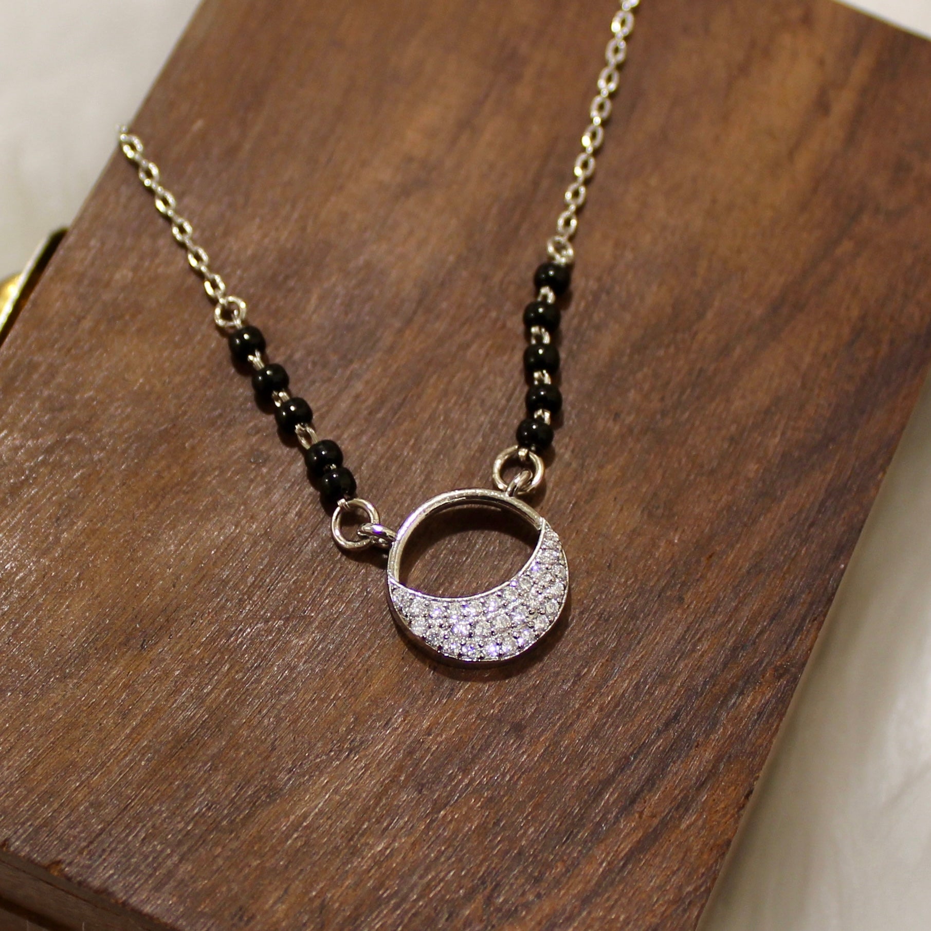 Half Moon Zircon Stones Mangalsutra in 925 Silver