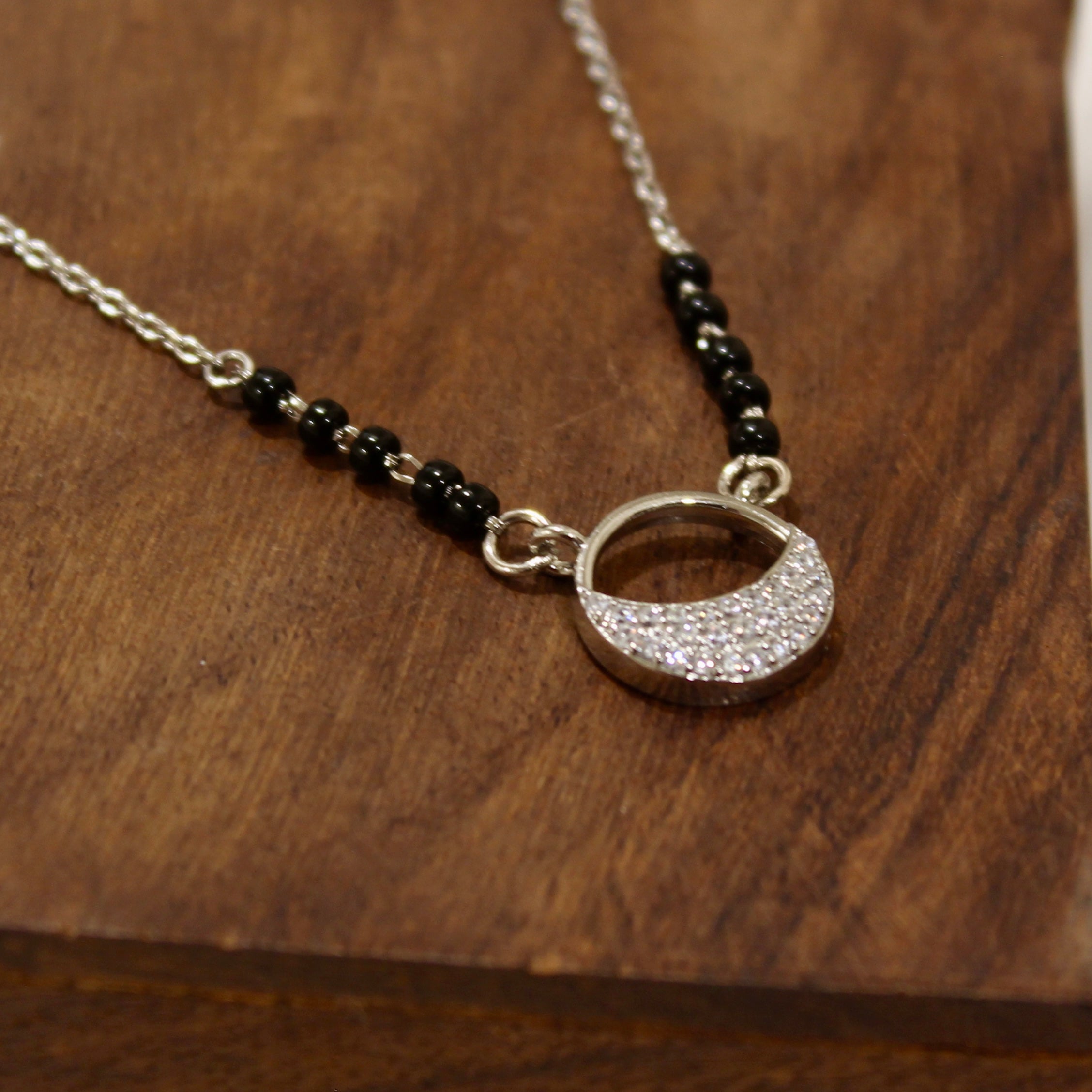 Half Moon Zircon Stones Mangalsutra in 925 Silver