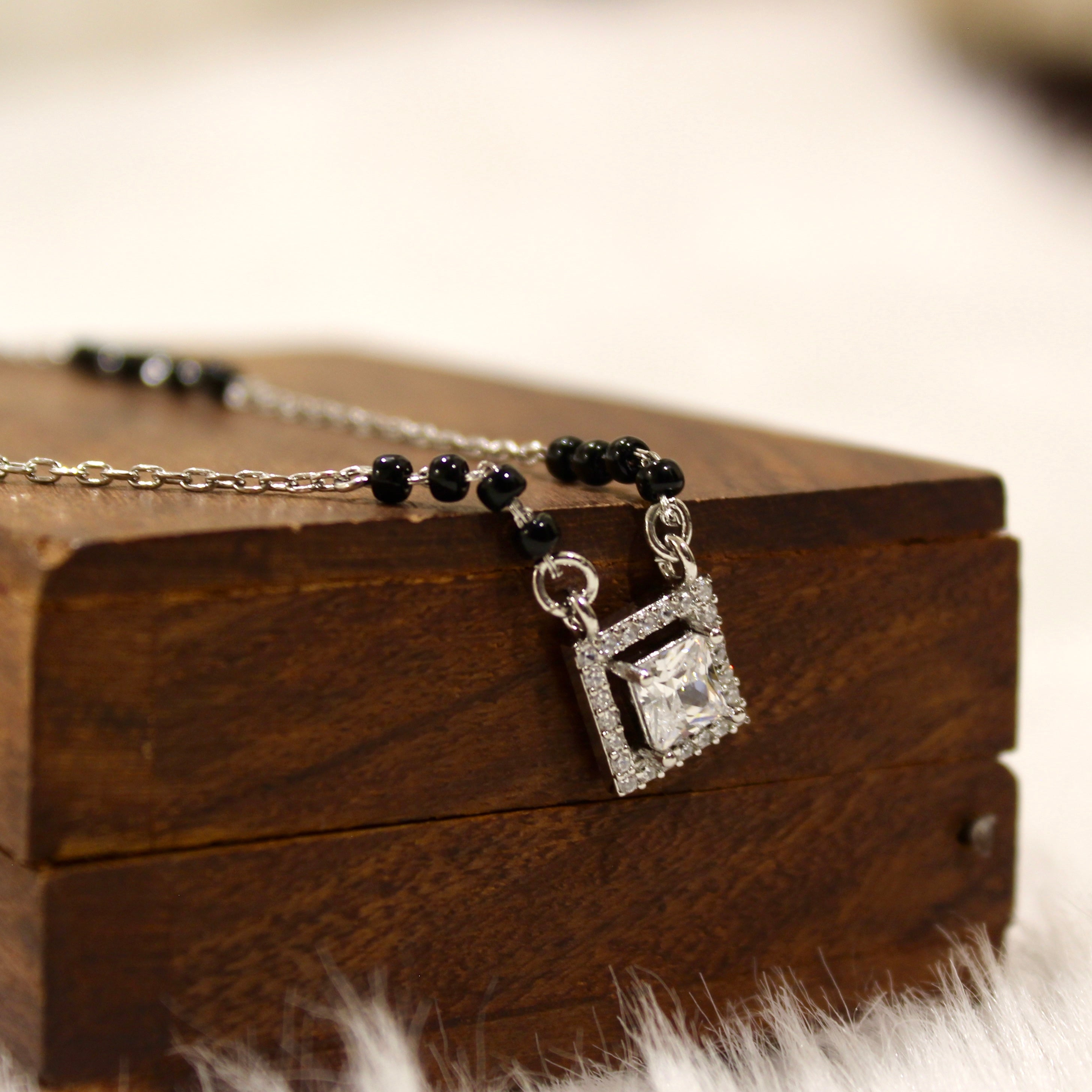 Cubical Solitaire Stone Mangalsutra in 925 Silver
