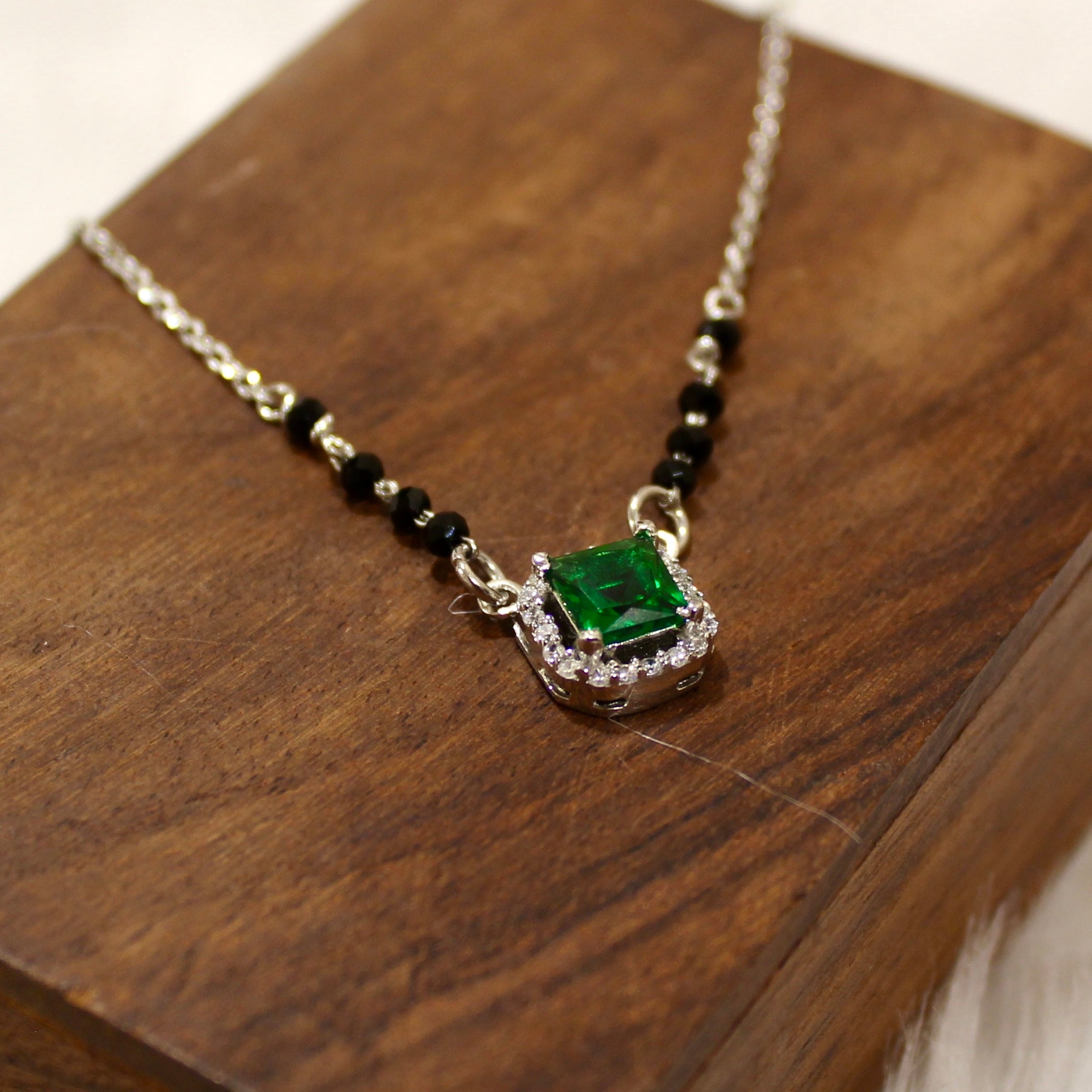 Emerald Stone Cubic Zircon Stones Mangalsutra in 925 Silver