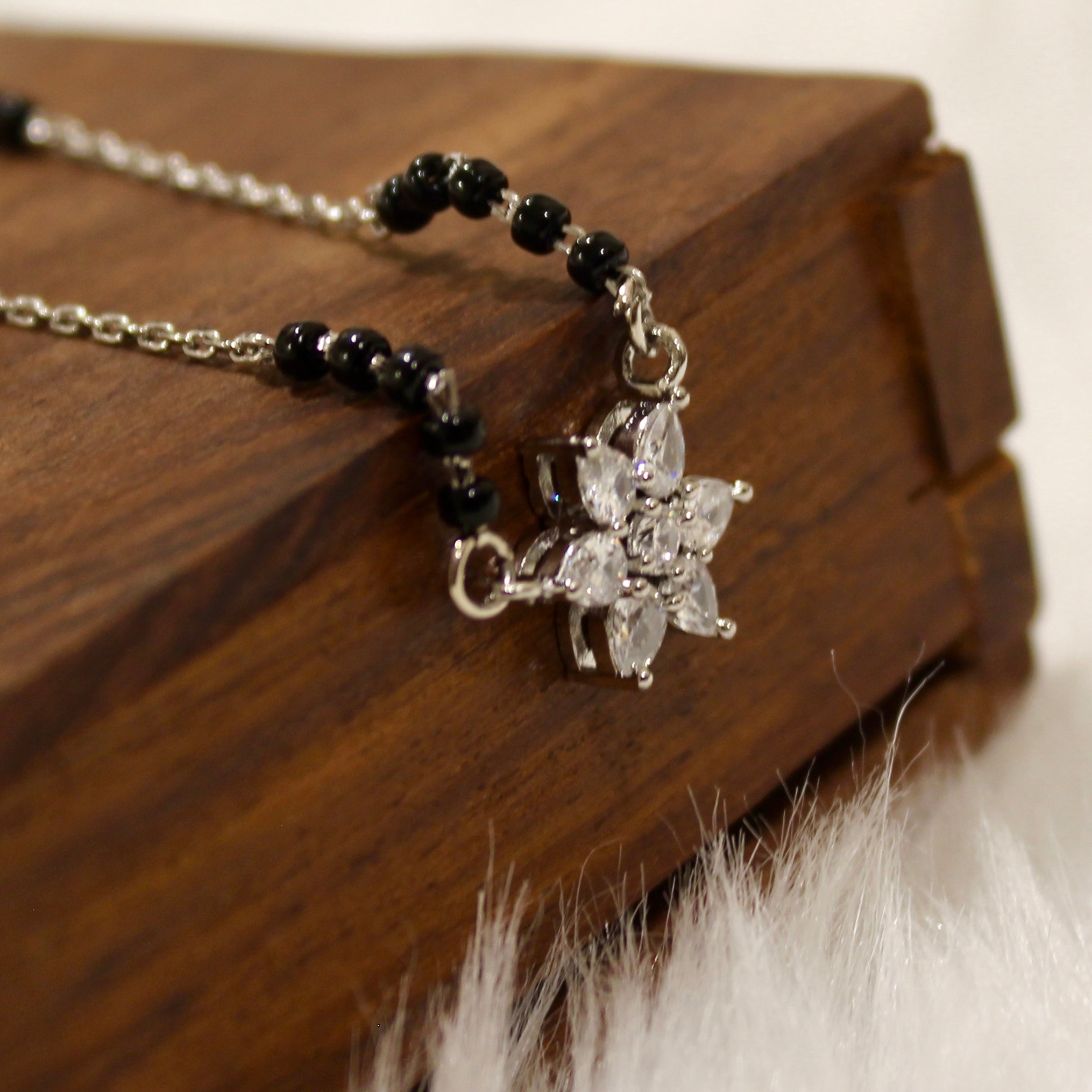 Big Flower Zircon Stones Mangalsutra in 925 Silver