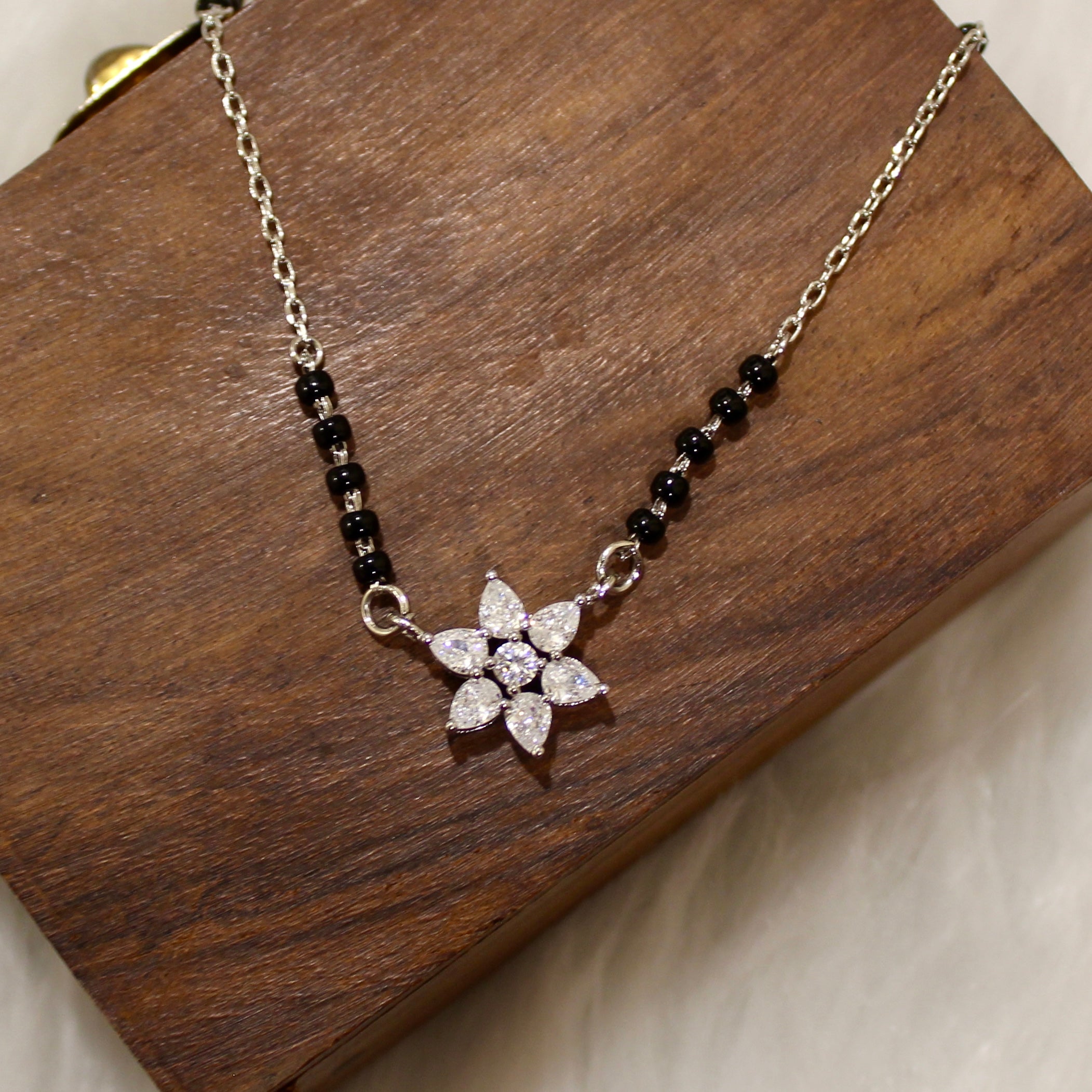 Big Flower Zircon Stones Mangalsutra in 925 Silver