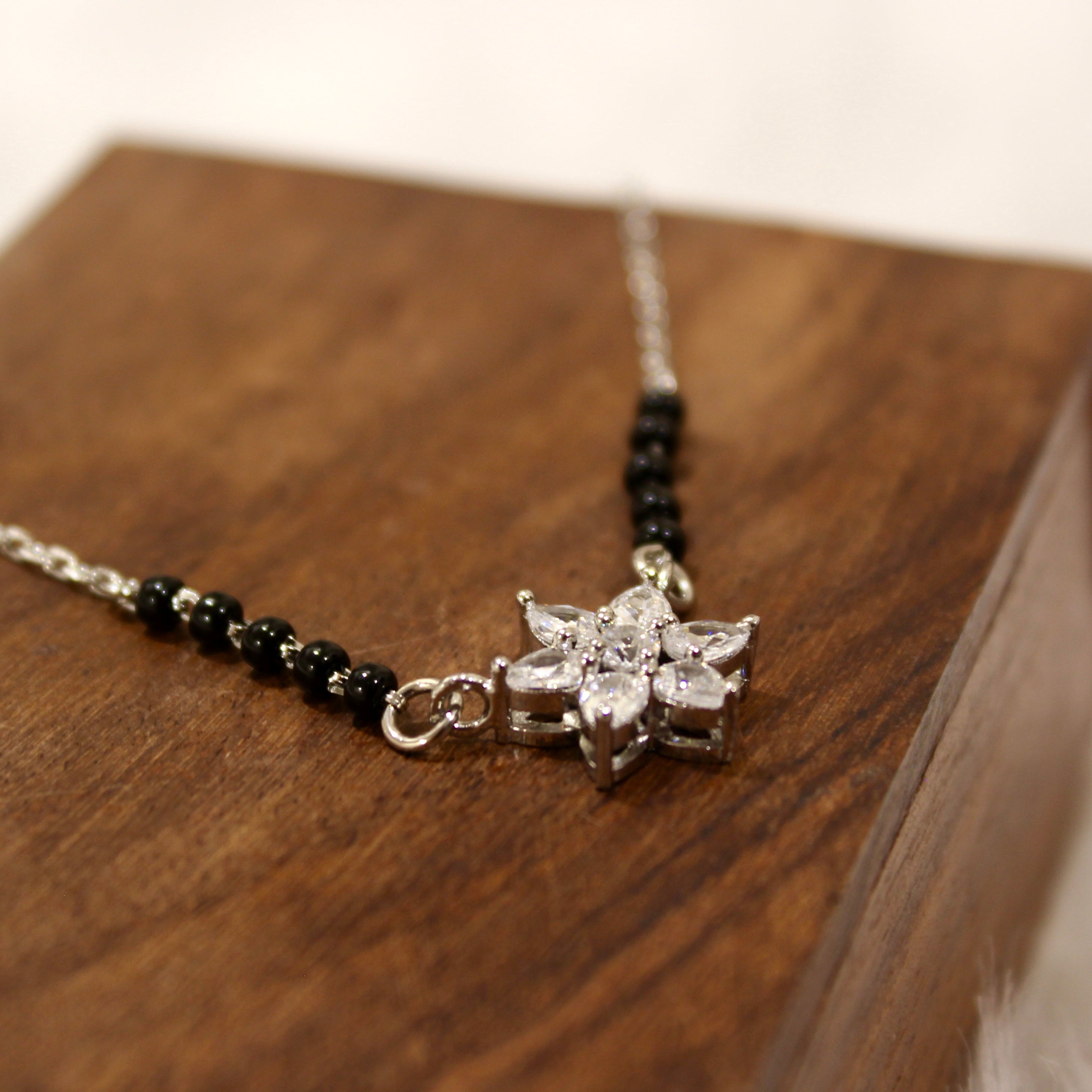 Big Flower Zircon Stones Mangalsutra in 925 Silver