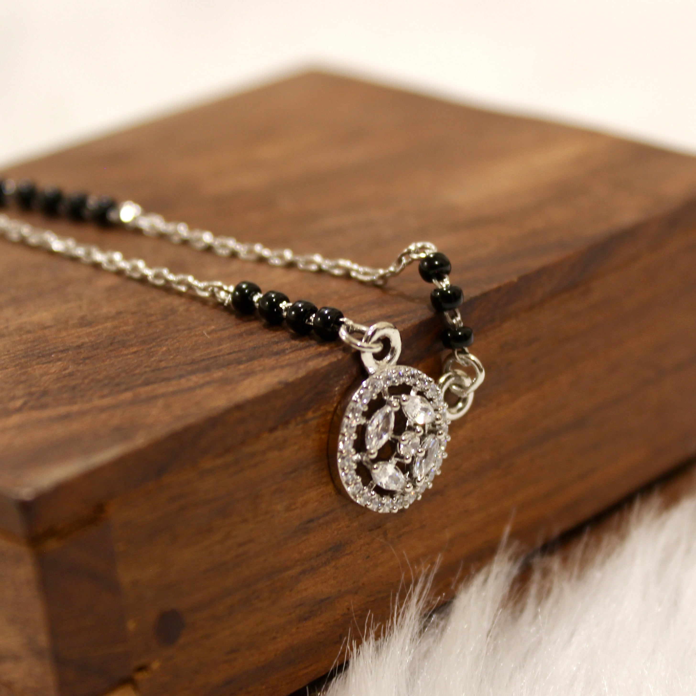 Round Bordered Star Zircon Stones Mangalsutra in 925 Silver