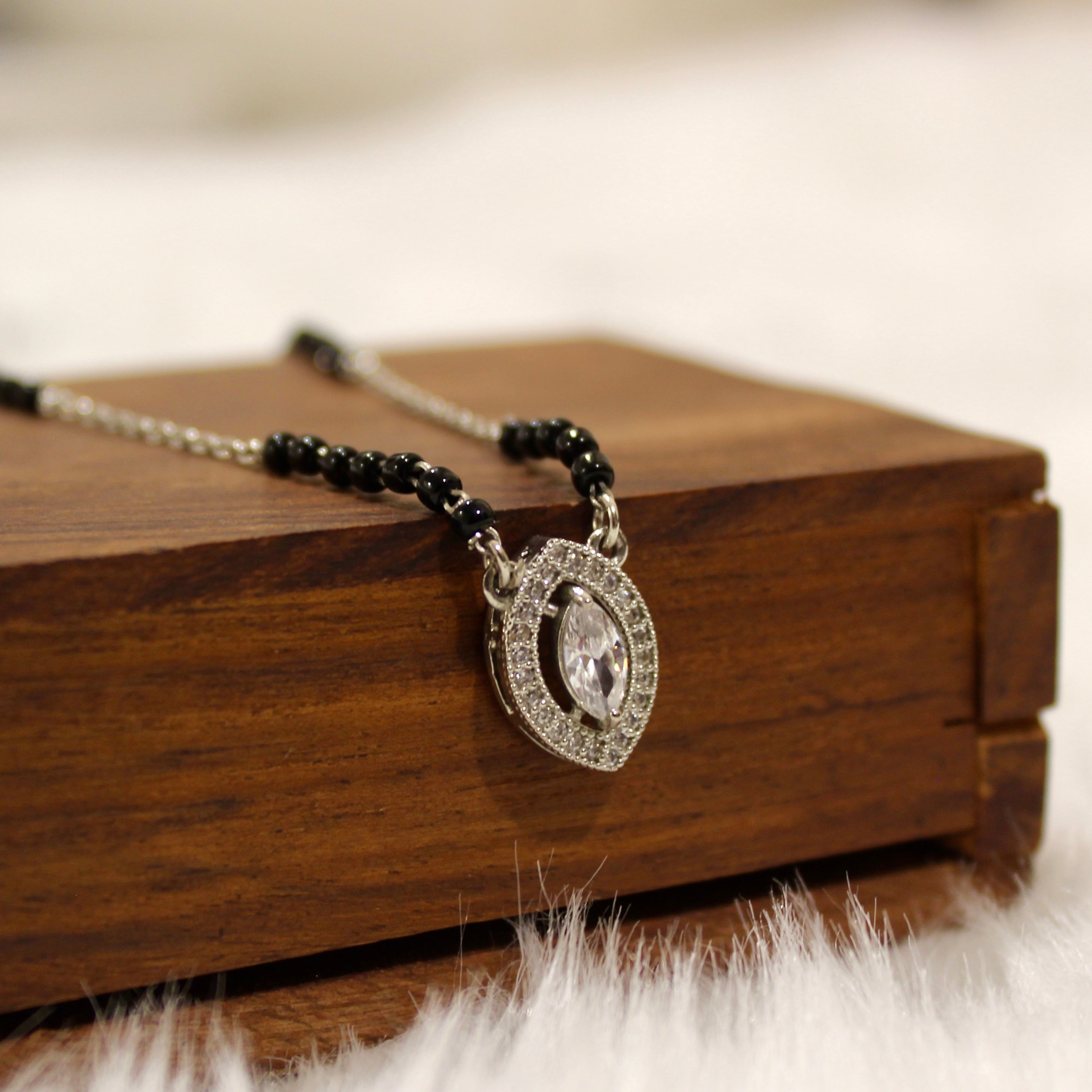 Marquise Solitaire Stone Mangalsutra in 925 Silver