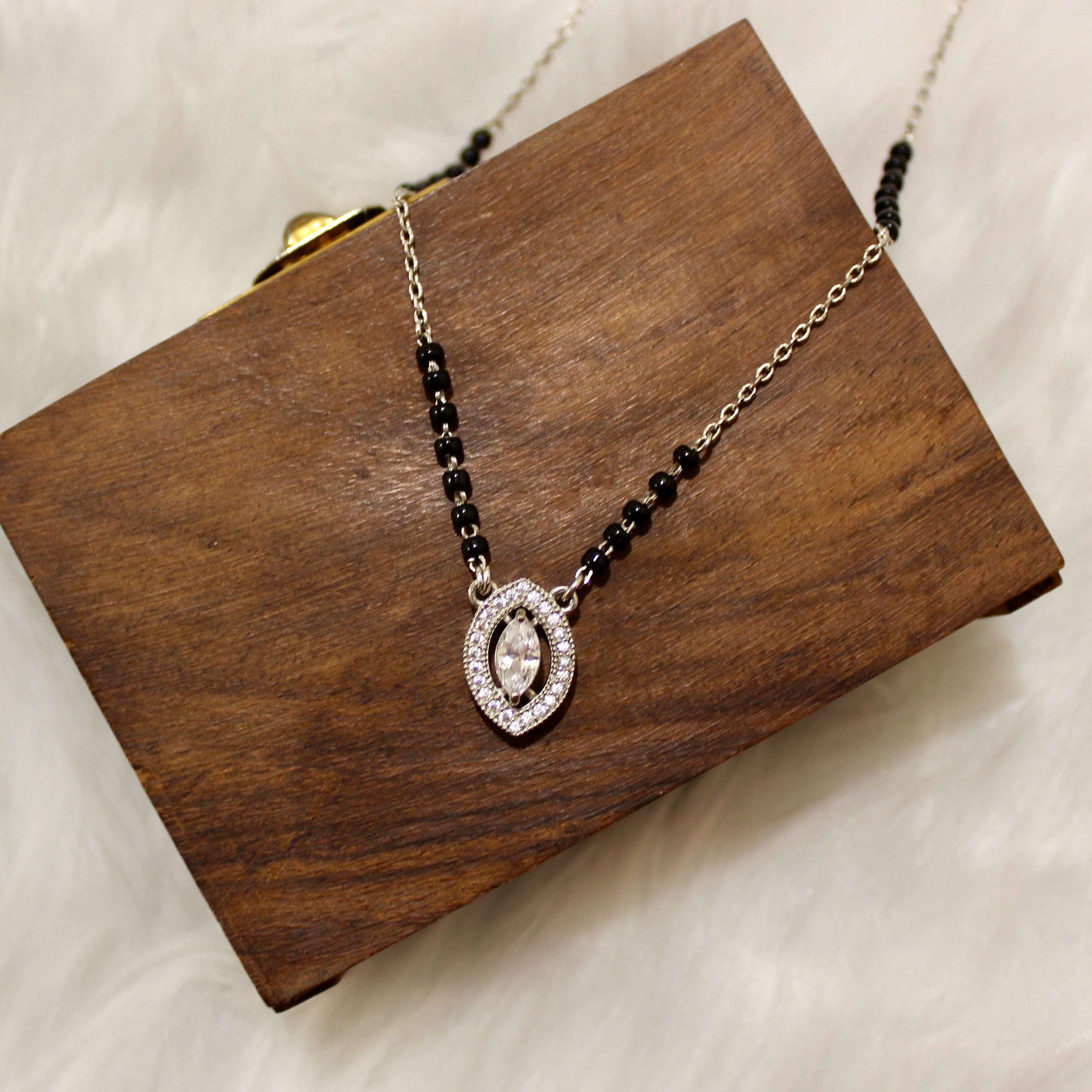 Marquise Solitaire Stone Mangalsutra in 925 Silver