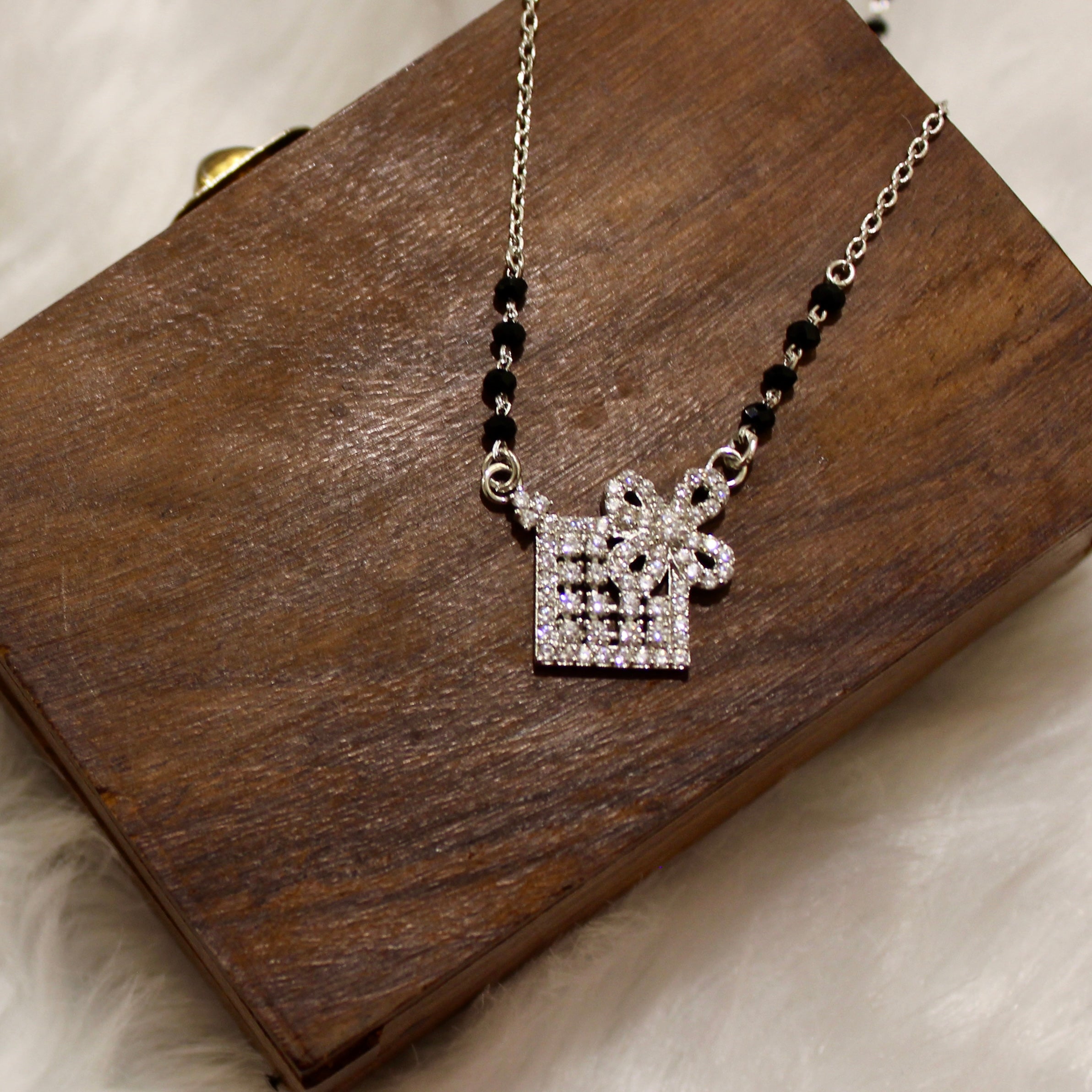 Mat Design Zircon Stones Mangalsutra in 925 Silver