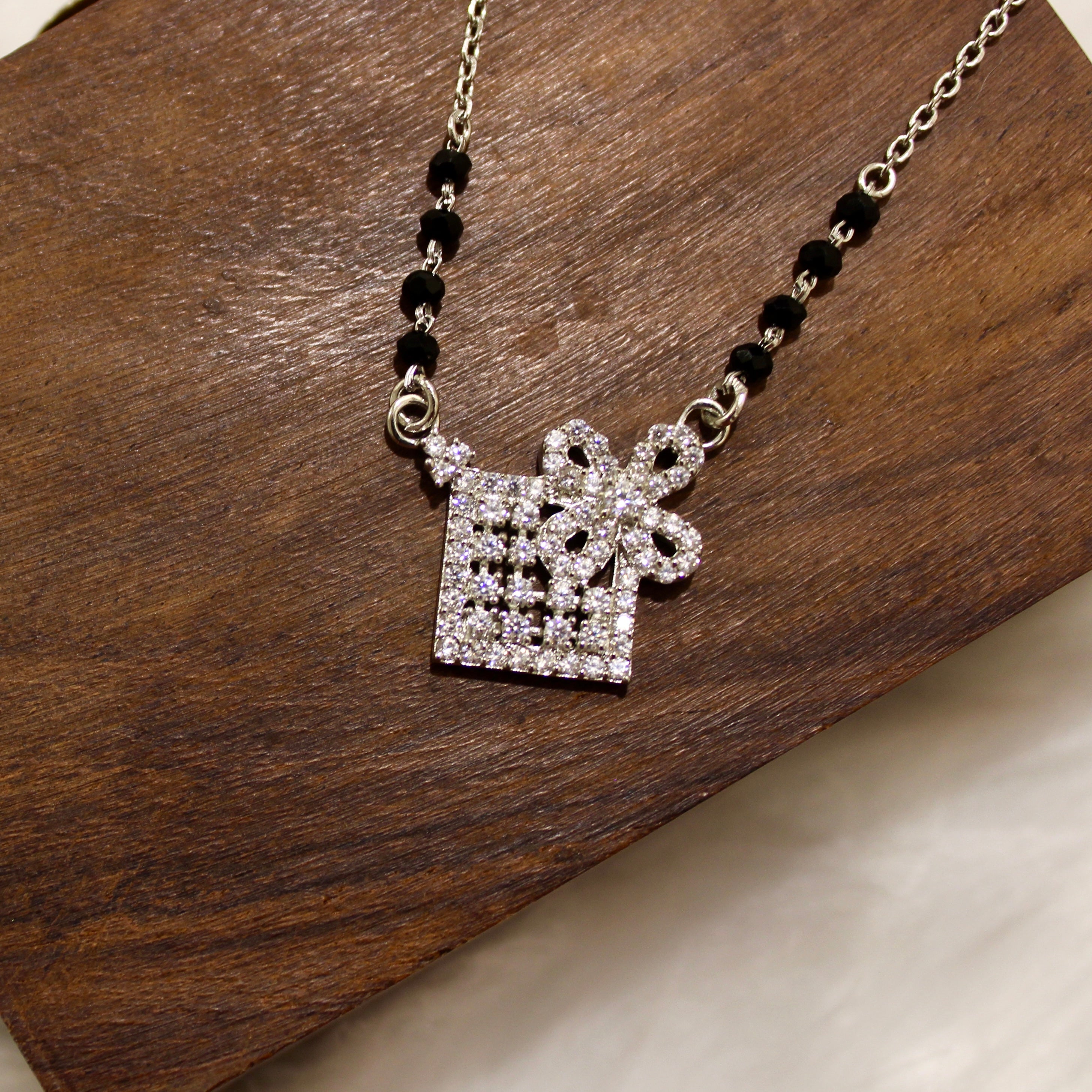 Mat Design Zircon Stones Mangalsutra in 925 Silver