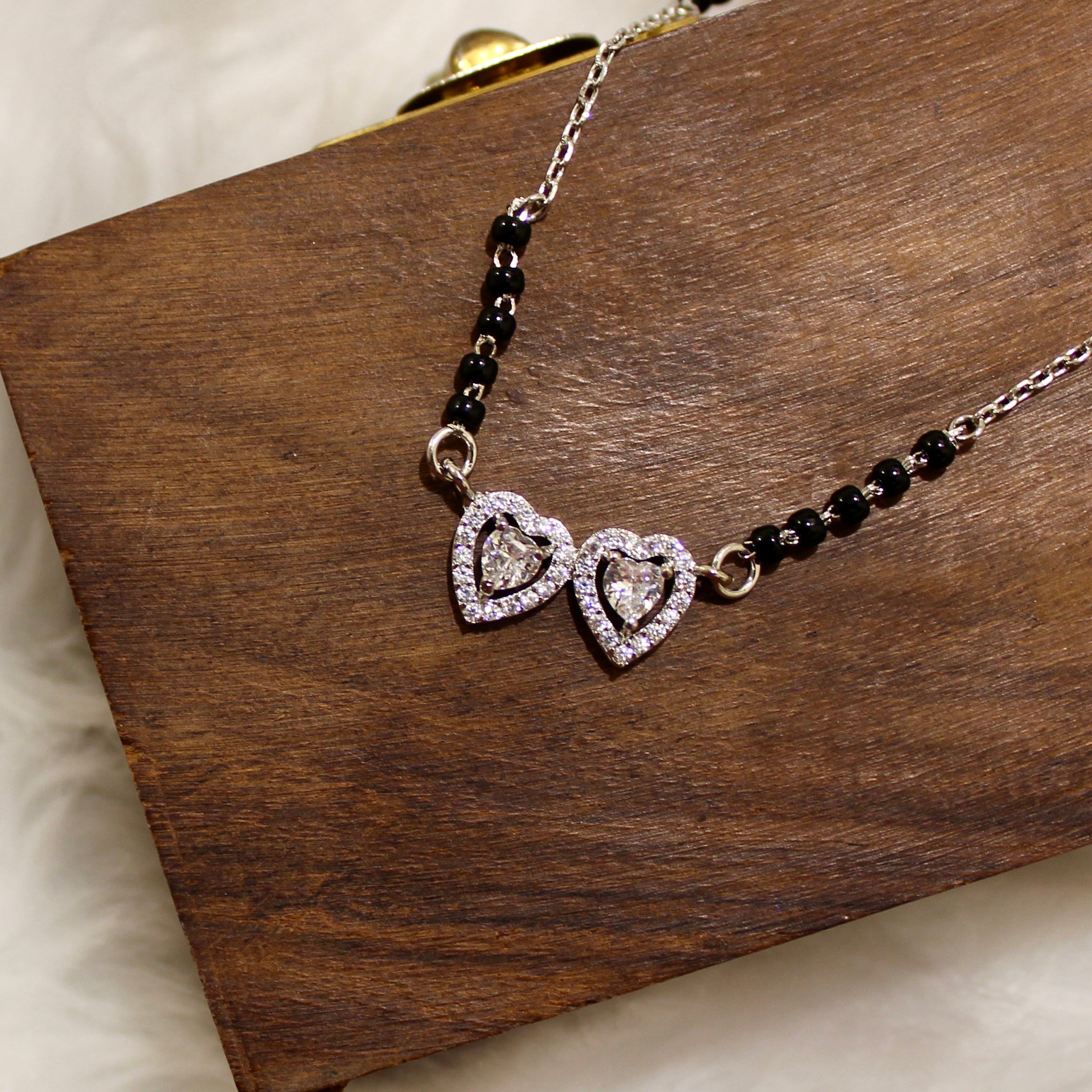 2 Hearts Solitaire Zircon Stones Mangalsutra in 925 Silver