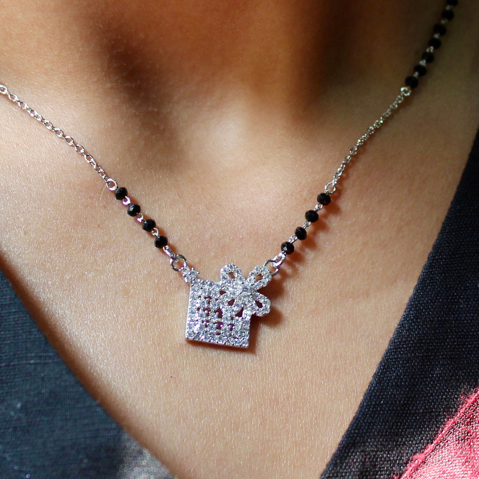 Mat Design Zircon Stones Mangalsutra in 925 Silver