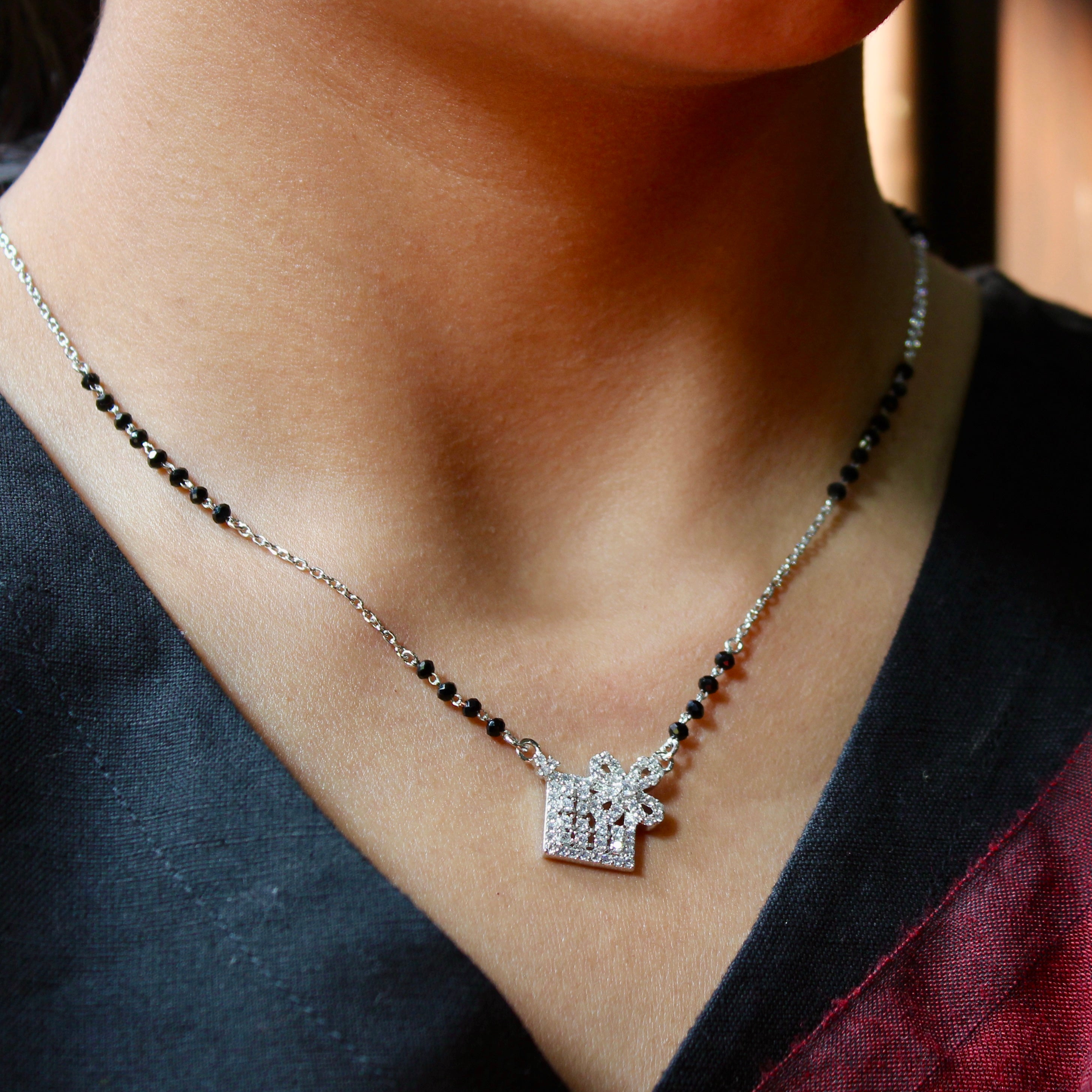 Mat Design Zircon Stones Mangalsutra in 925 Silver