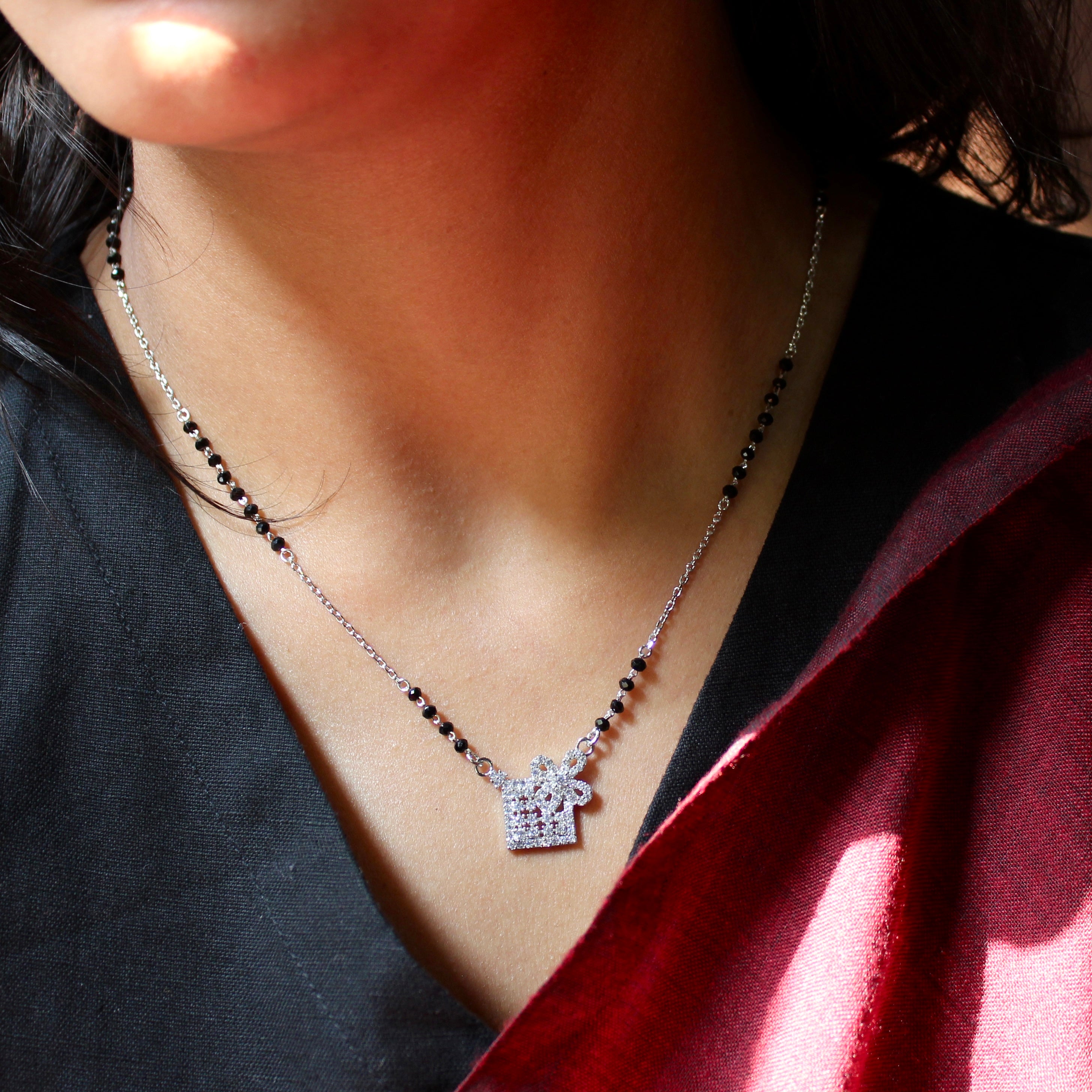 Mat Design Zircon Stones Mangalsutra in 925 Silver